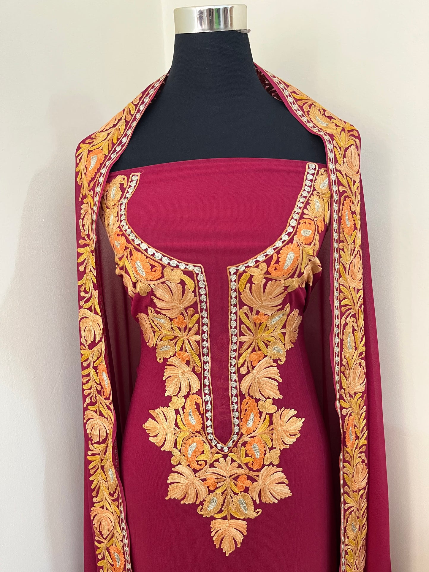 Maroon Pure Georgette Kashmiri Suit