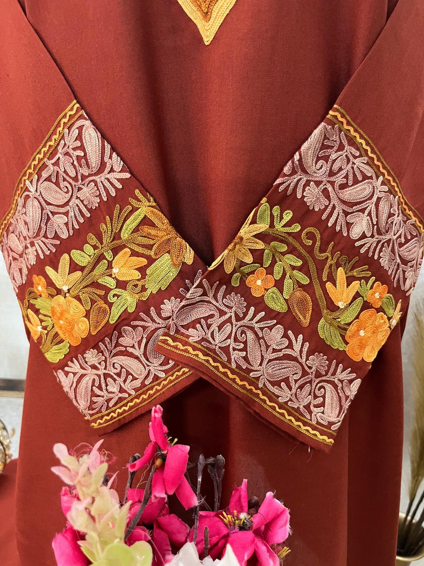 Rust Cotton Embroidered Co-ord Set(40)