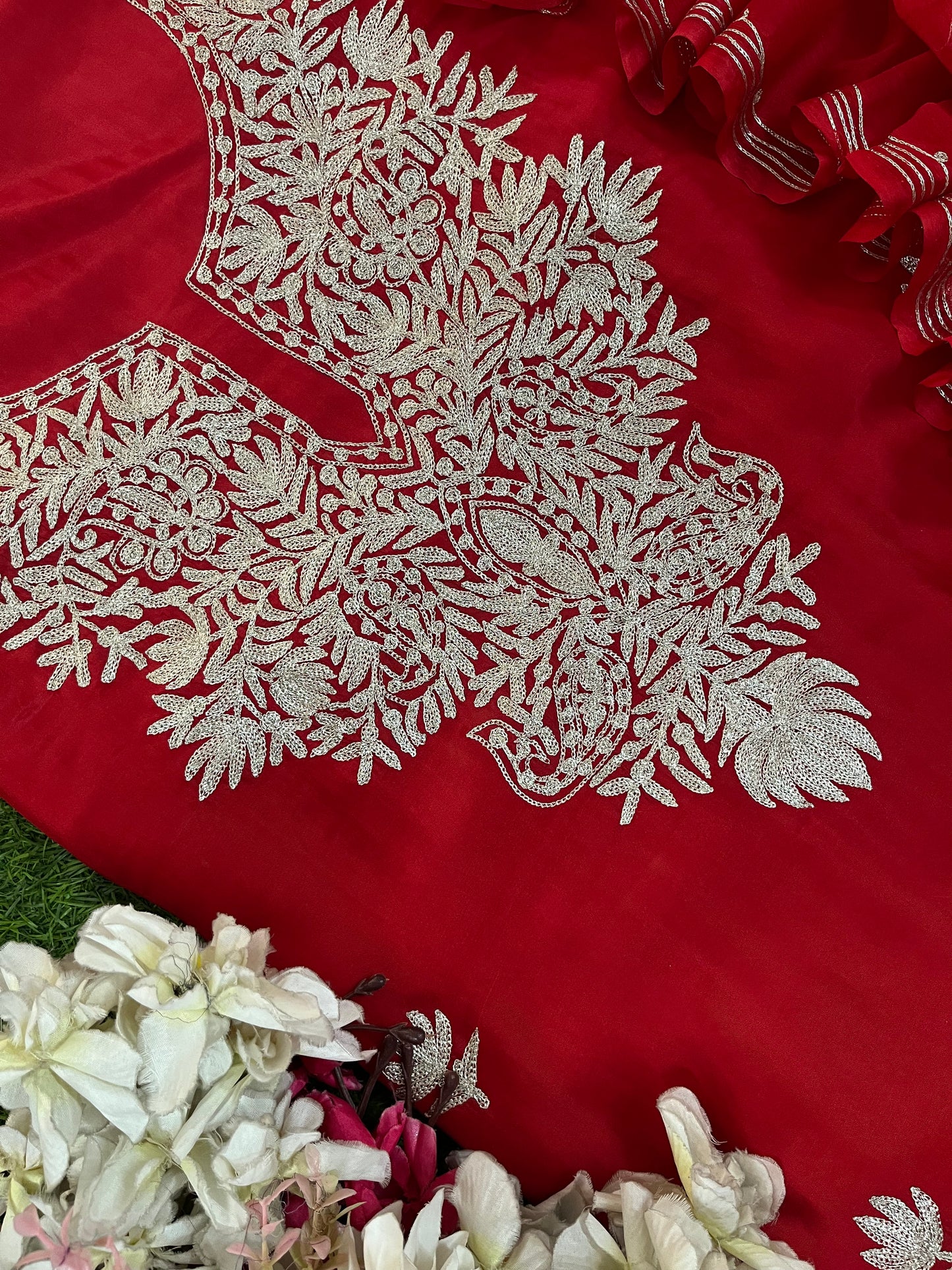 Red Silk Tilla Kashmiri Suit
