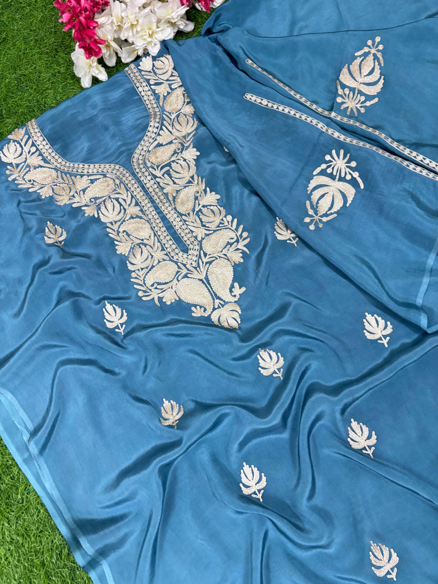 Kalaa’ English Blue Crape Kashmiri Suit