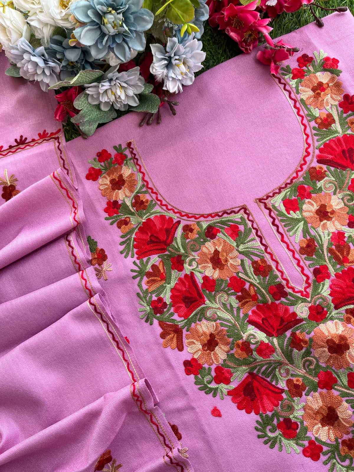 Playful Pink Woollen Aari Embroidered 3pc suit