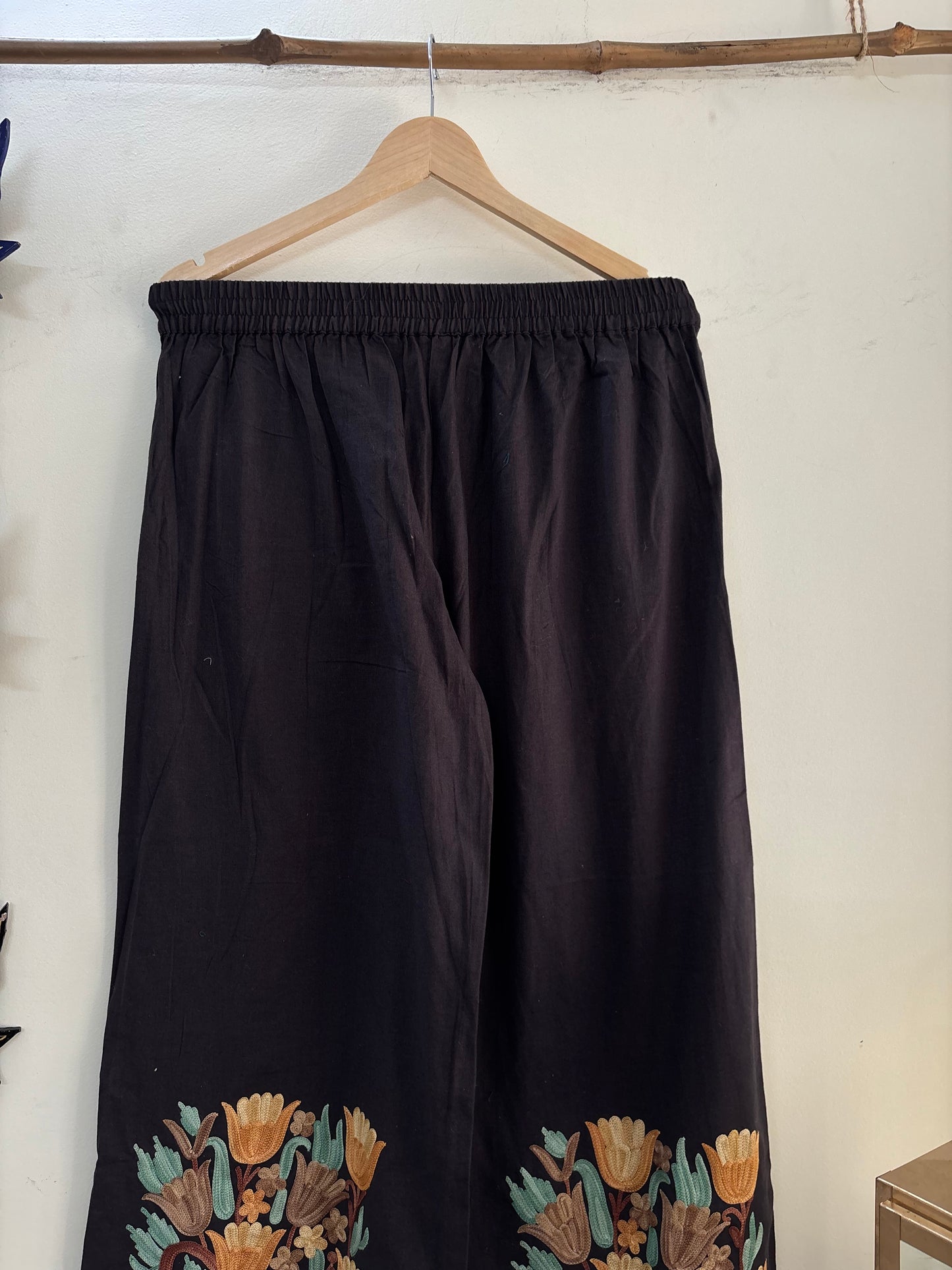 Women Charcoal Grey Wide Leg Aari Embroidered Palazzos ‘M’