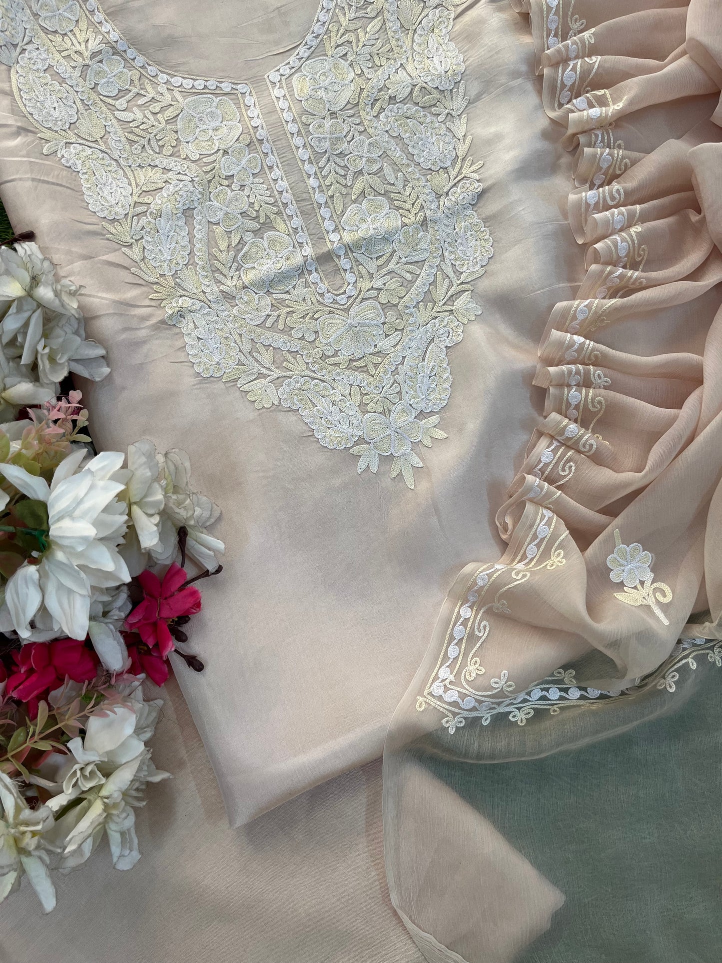 Ivory Opada Silk Kashmiri Suit