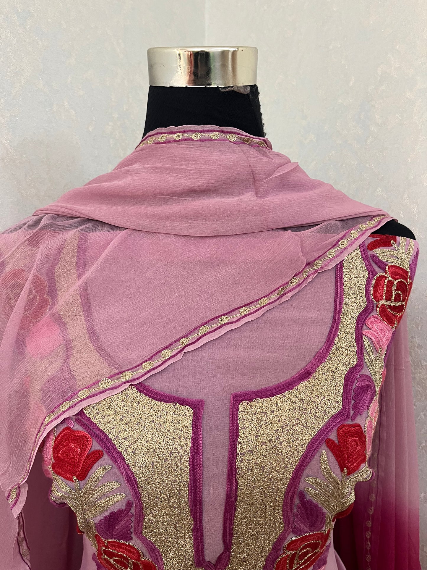 Baby Pink Pure Georgette Double Shade Kashmiri Suit