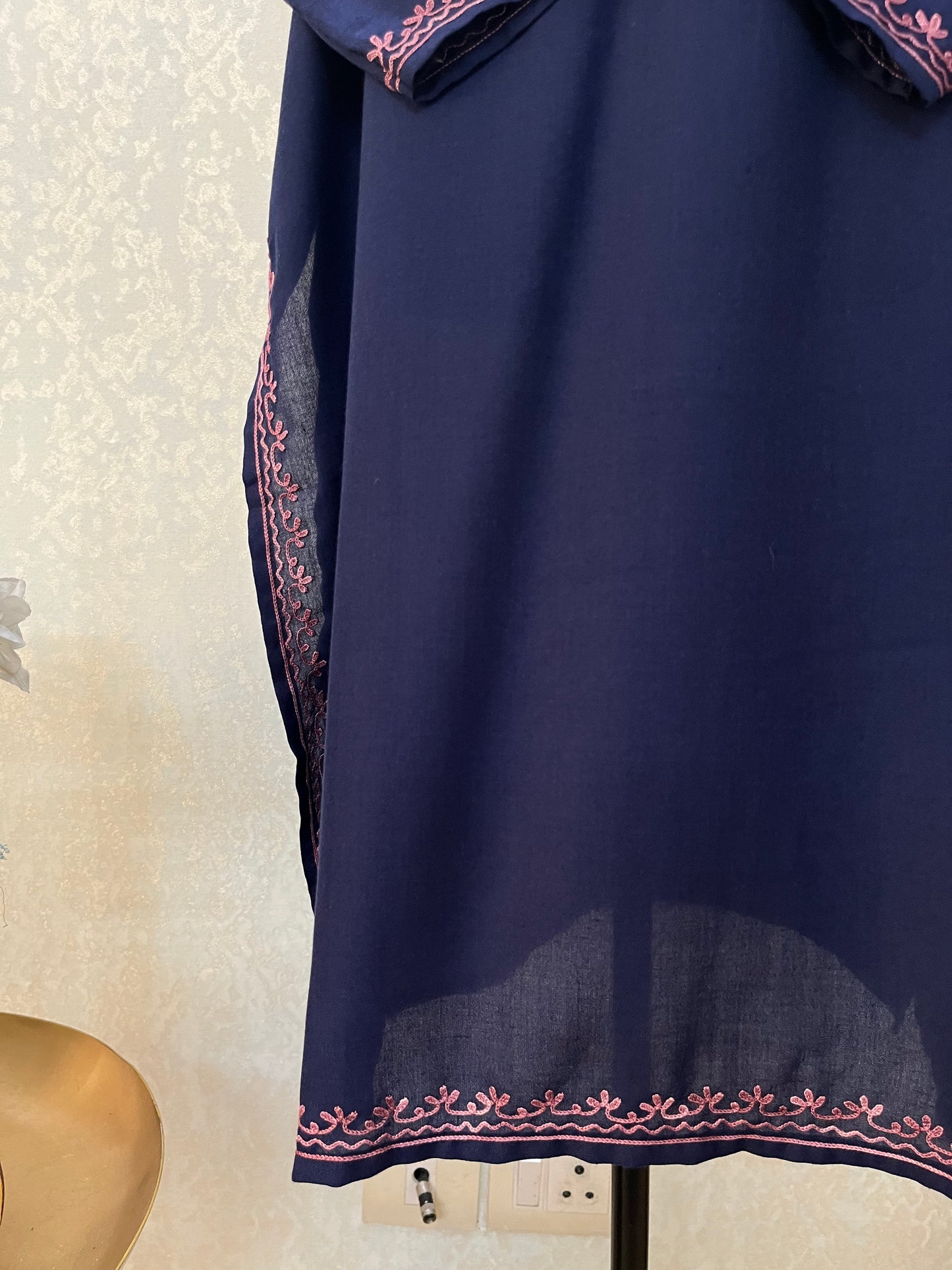 Navy Blue Cotton Aari Work Kurta