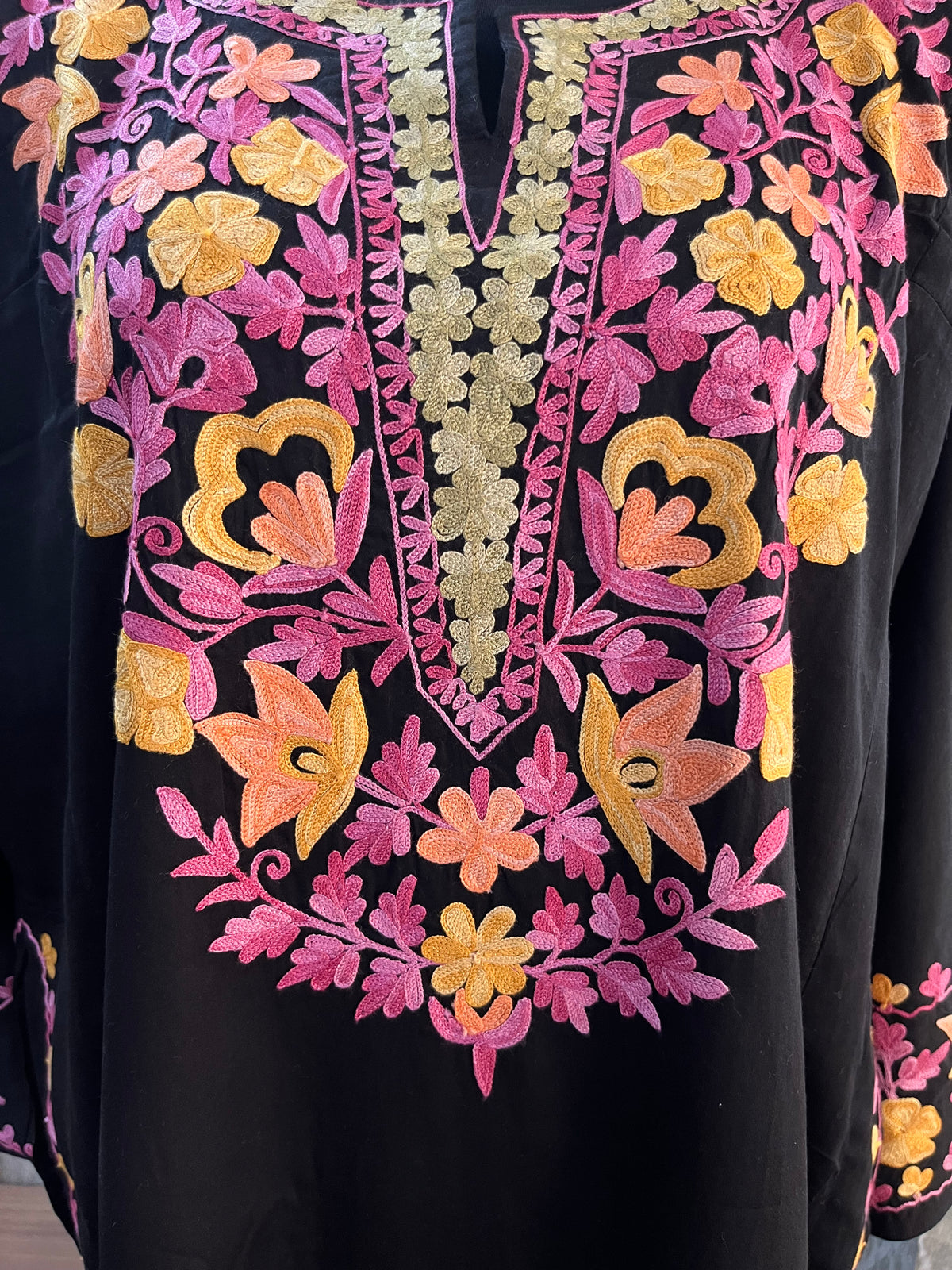 Black Cotton Front Jaal Pheran Set  Size(44)