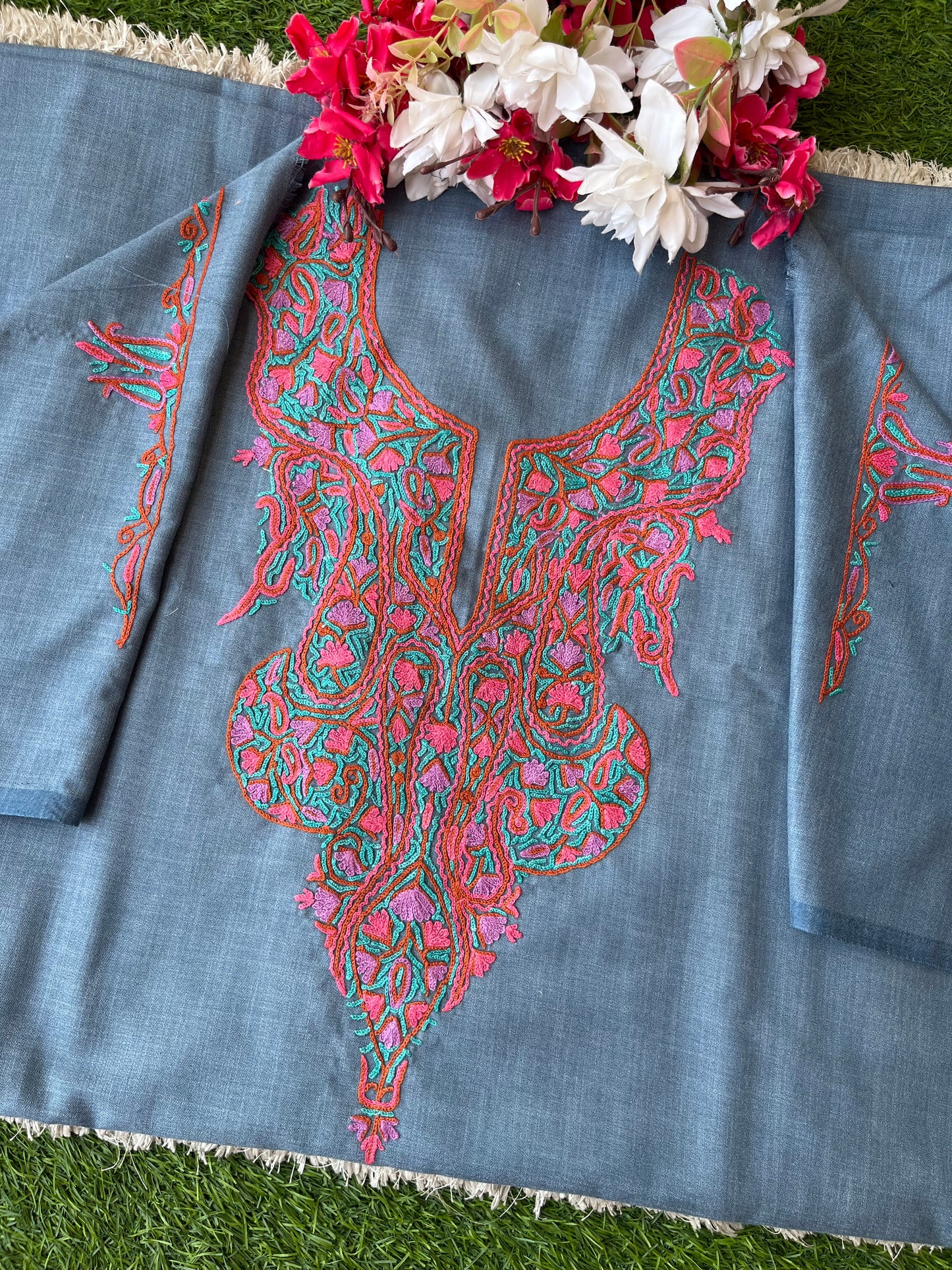 Grey Cotton Two Piece Suit (Hand Embroidered