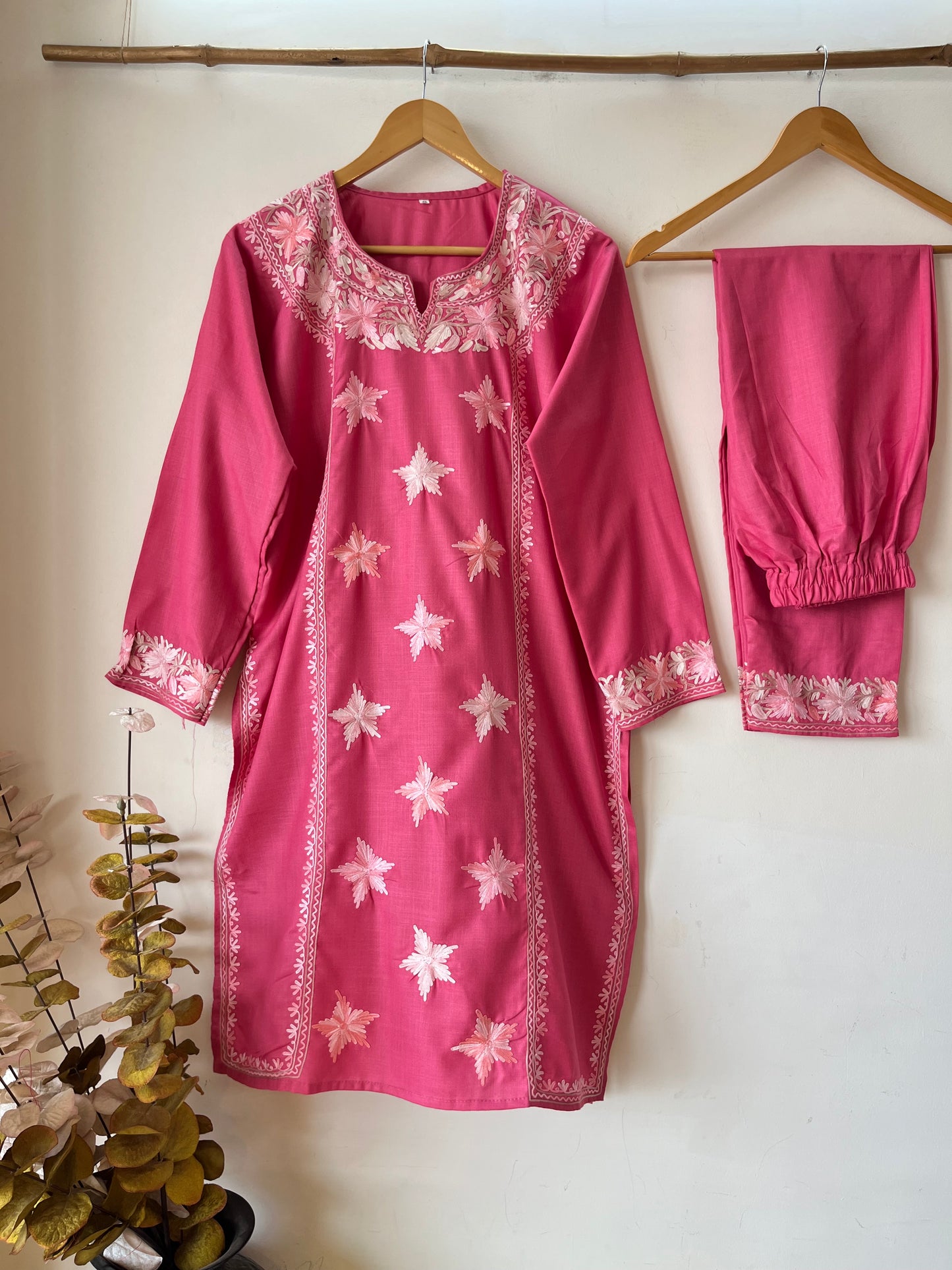 Pink Cotton Stitched Co-ord Set (XXL)