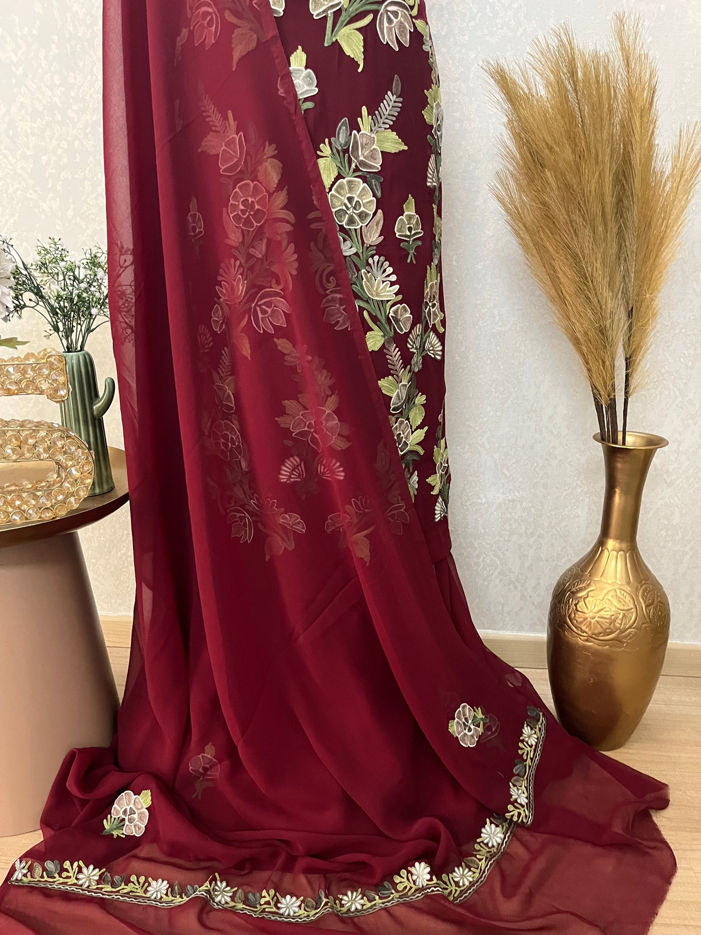 Maroon Georgette 3 Pc Kashmiri Suit