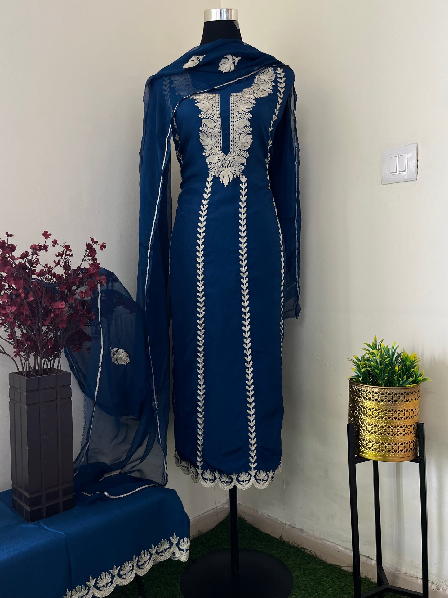 Sanam’ Royal Blue Silk Tilla Embroidered Suit material