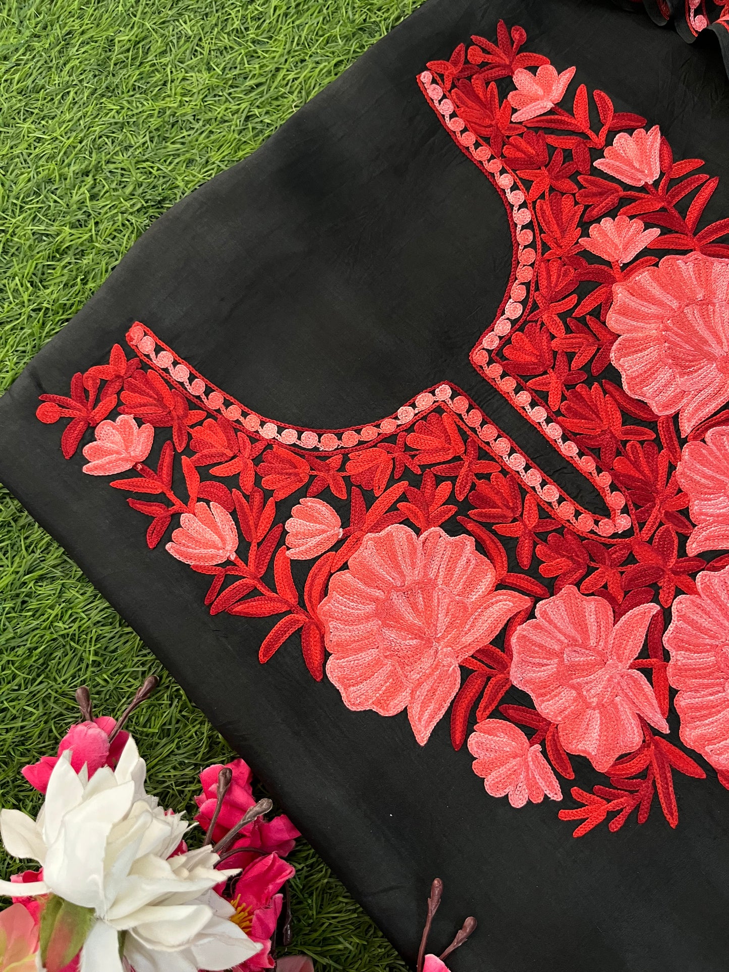 Black Opada Silk Kashmiri Suit