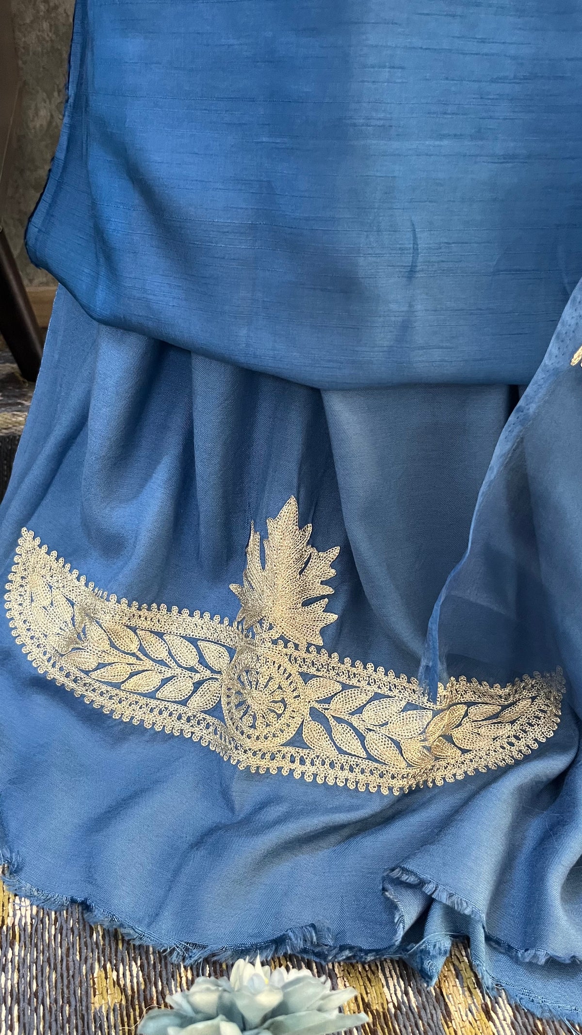 Indigo Silk Tilla Embroidered Suit