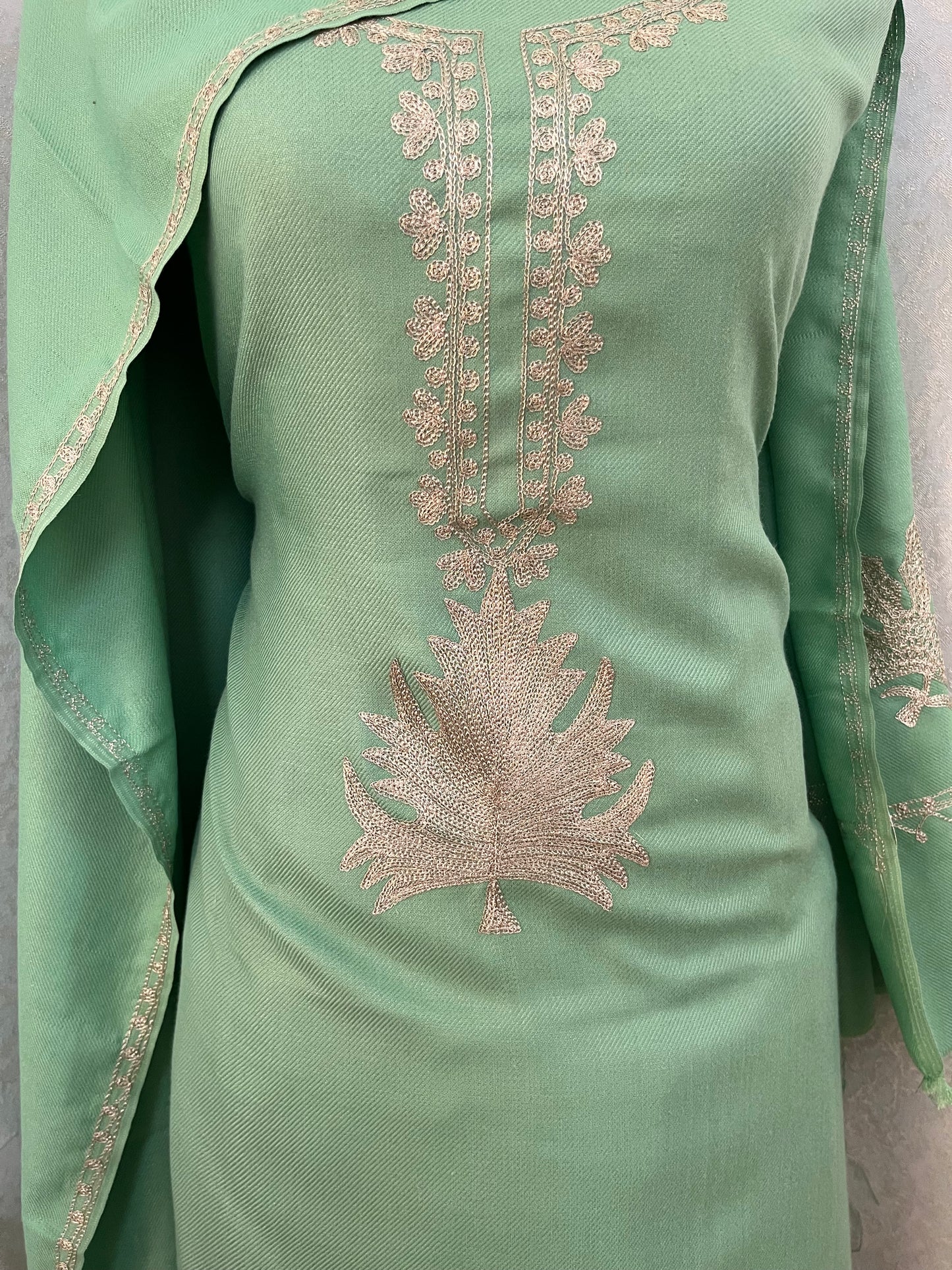 Pastel Green Tilla Kashmiri Woollen Suit
