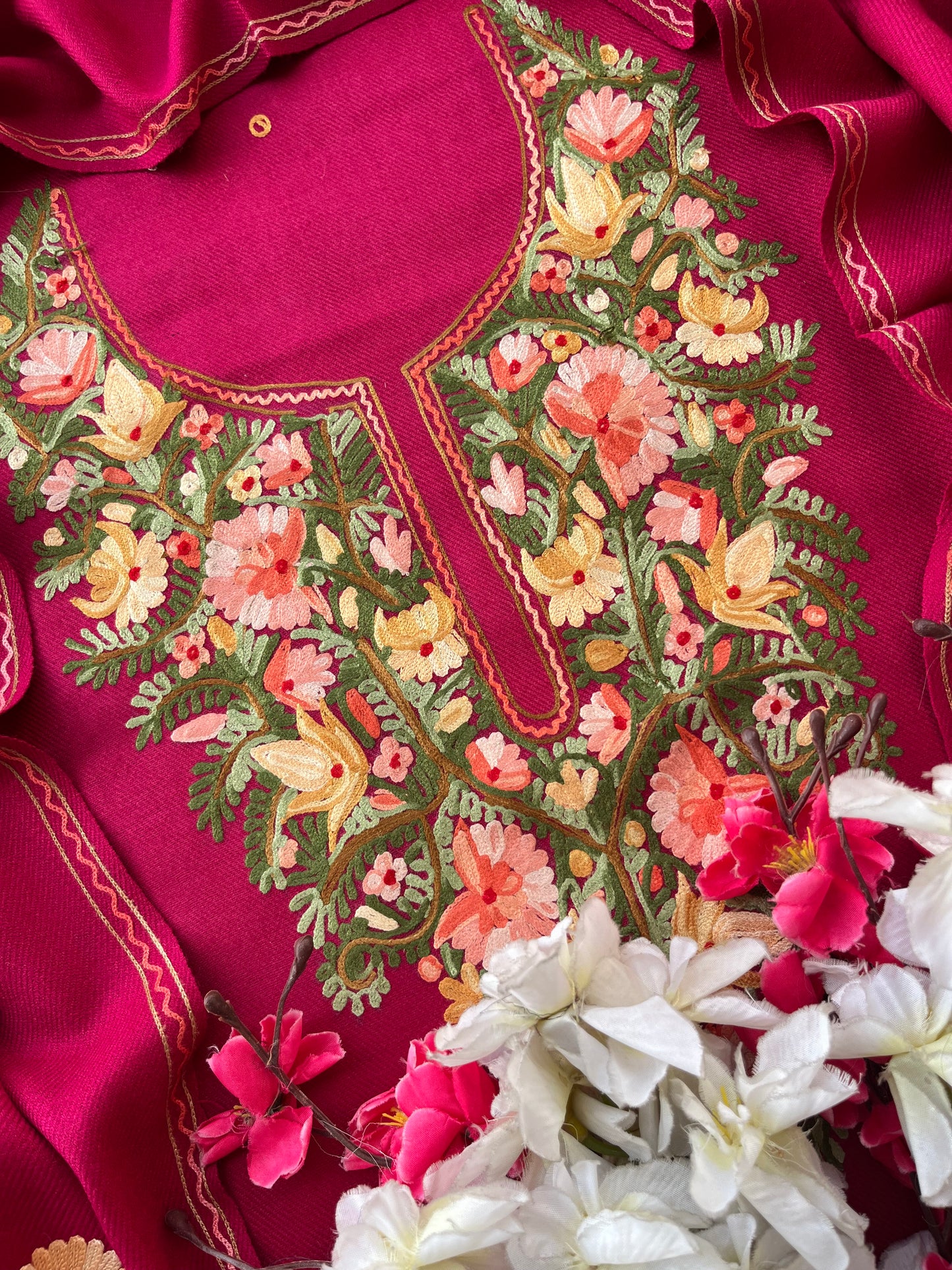 Hot pink Woollen Aari Embroidered 3pc suit