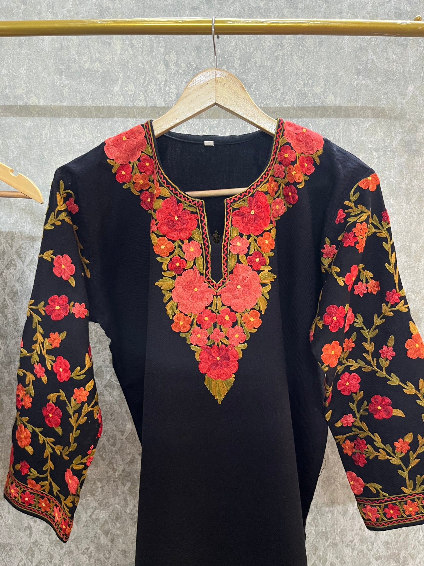 Black Woollen Kashmiri Co-Ord Set ( Size 42 )