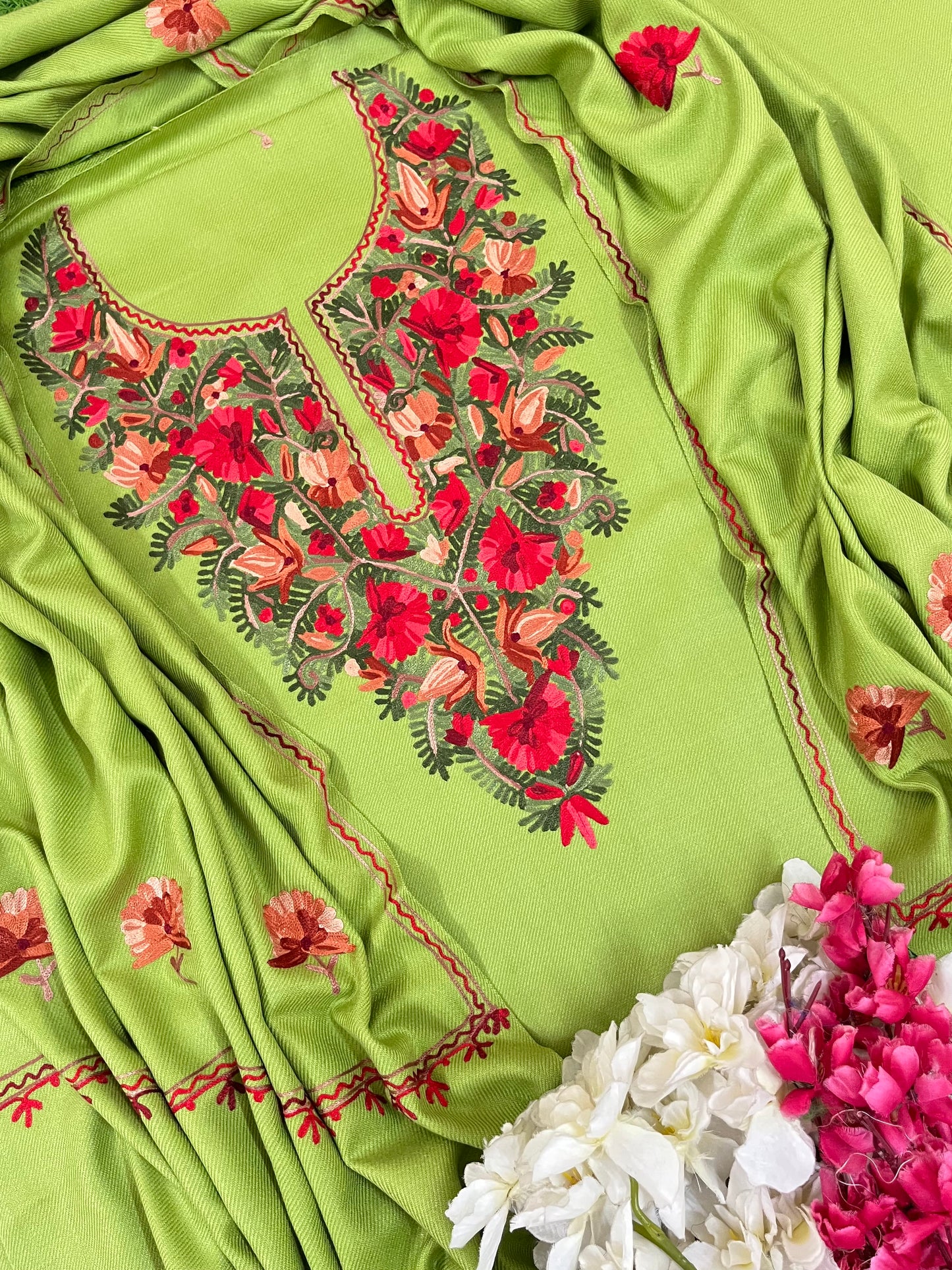 Pista Green Woollen Aari Embroidered 3pc suit