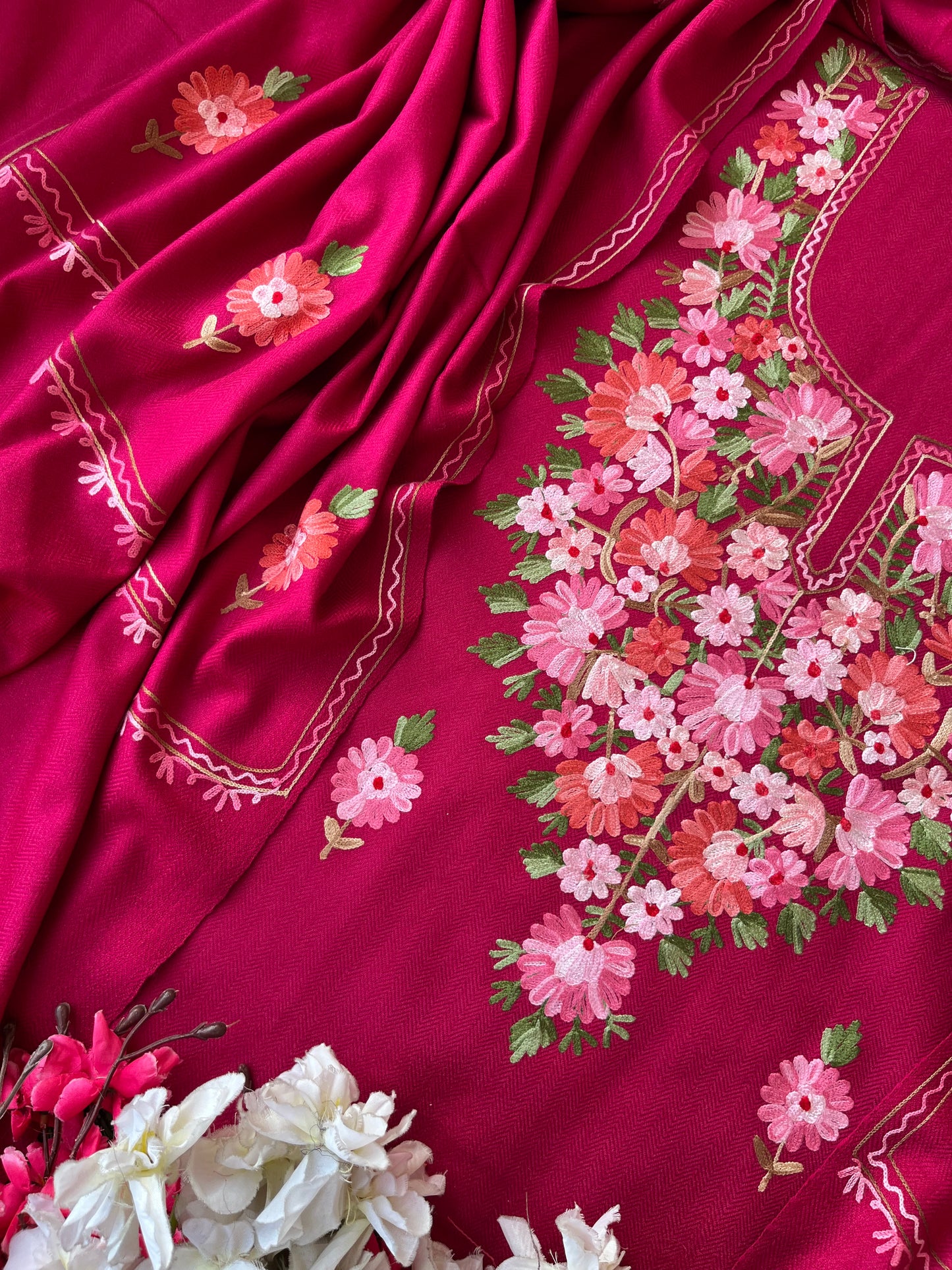 Hot  pink Woollen Aari Embroidered 3pc suit