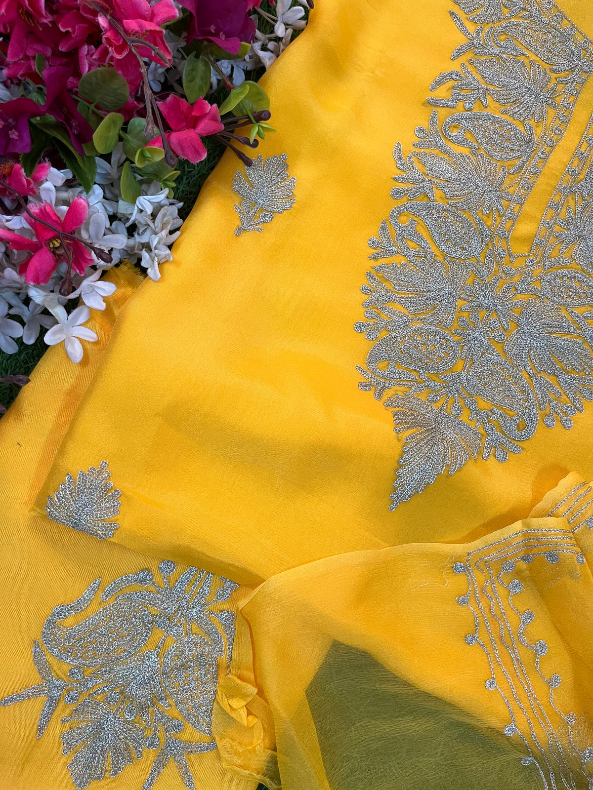 Yellow Silk Tilla Kashmiri Suit