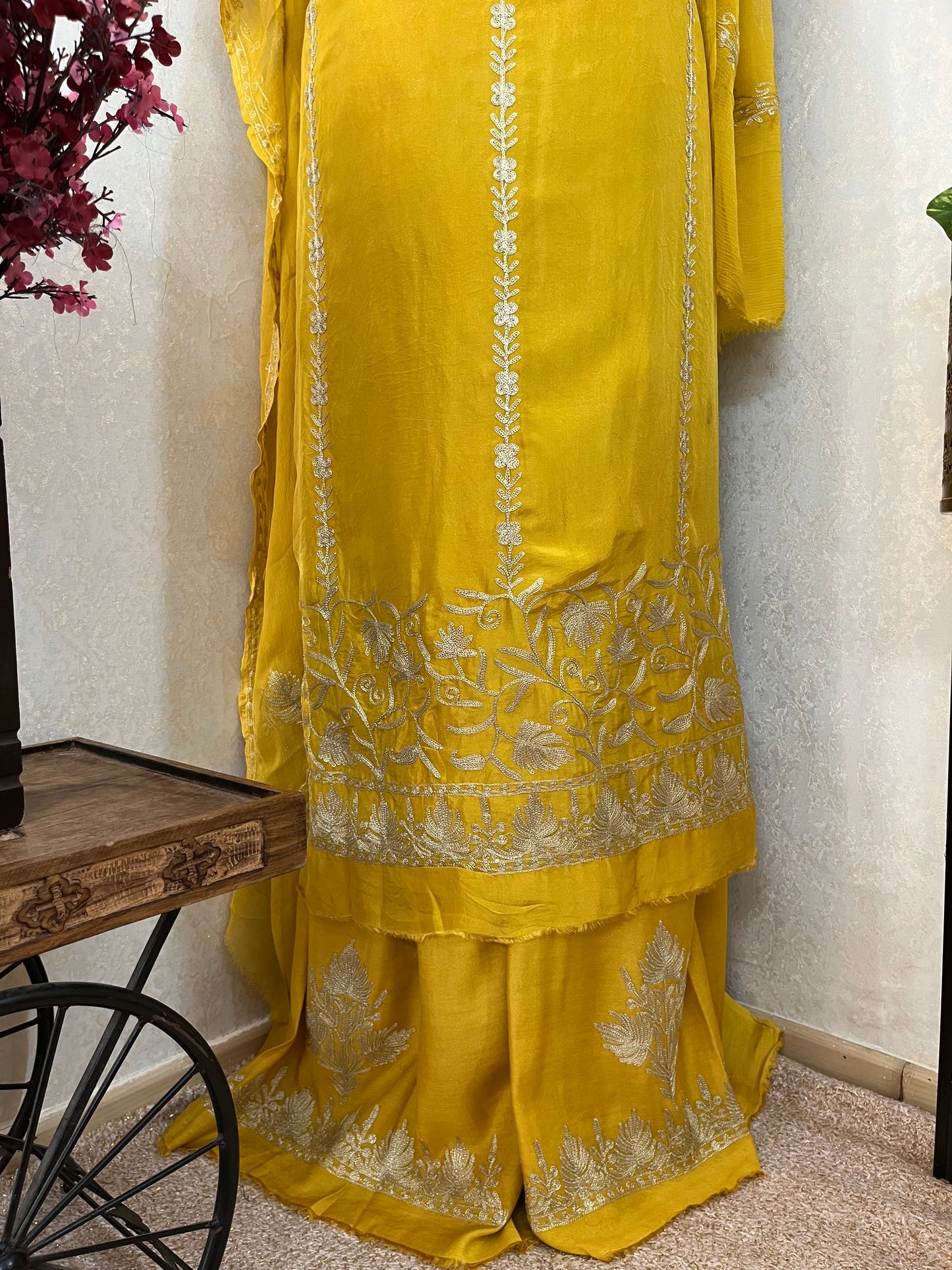 Golden Yellow Tilla Kashmiri Silk Suit