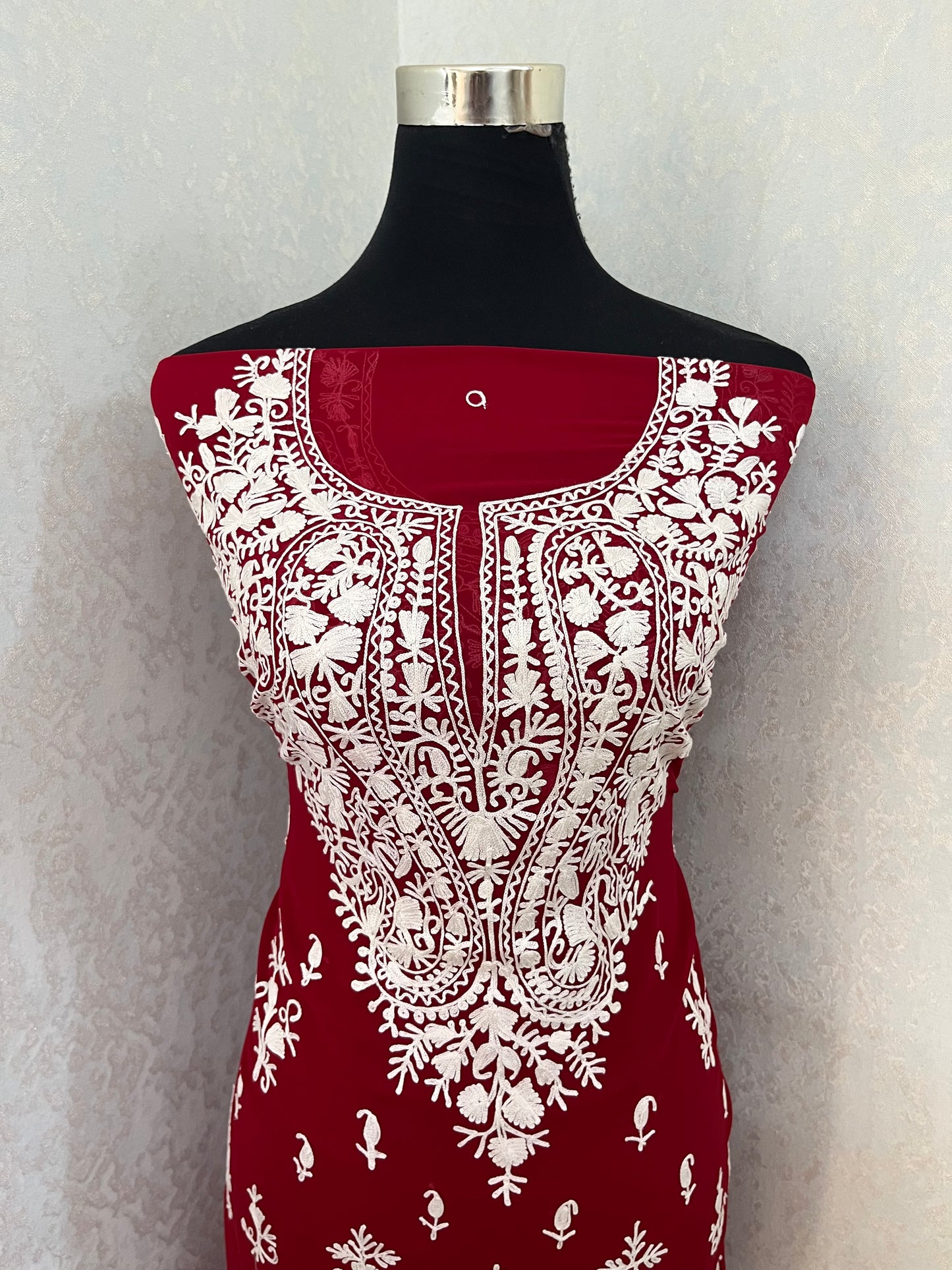 Maroon Georgette Kashmiri Unstitched Kurta Material