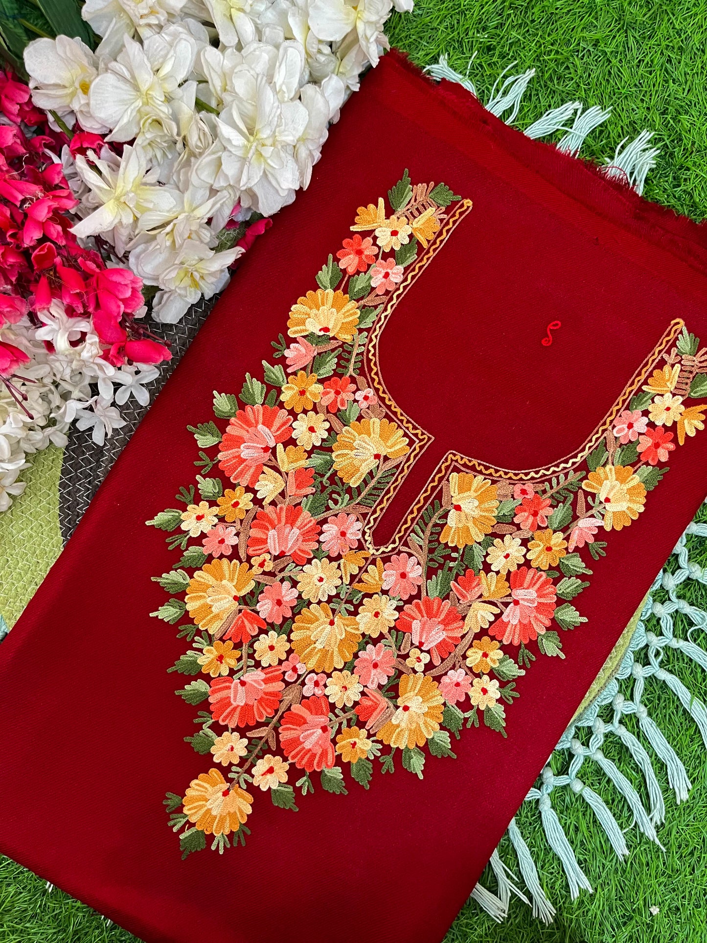 Maroon Woollen Aari Embroidered 2pc suit 5mtr