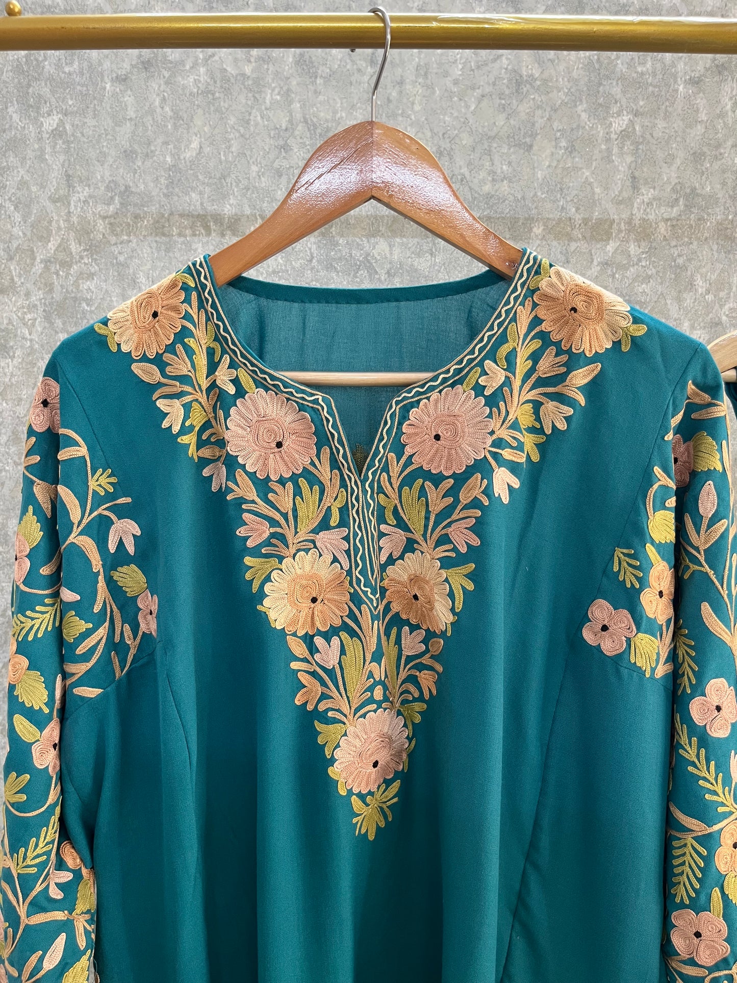 Deep Green Cotton Arm Jaal Pheran Set