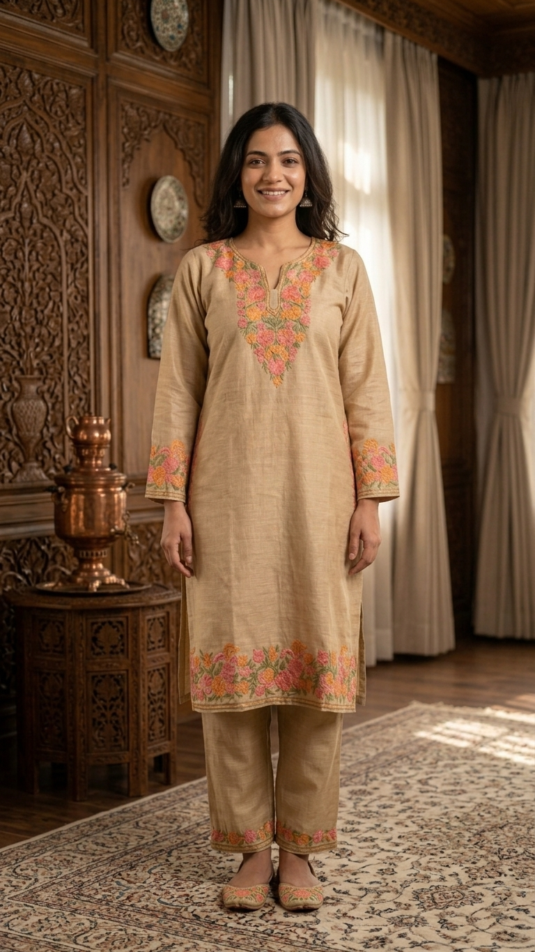 Beige Cotton Stitched Co-ord Set (42)