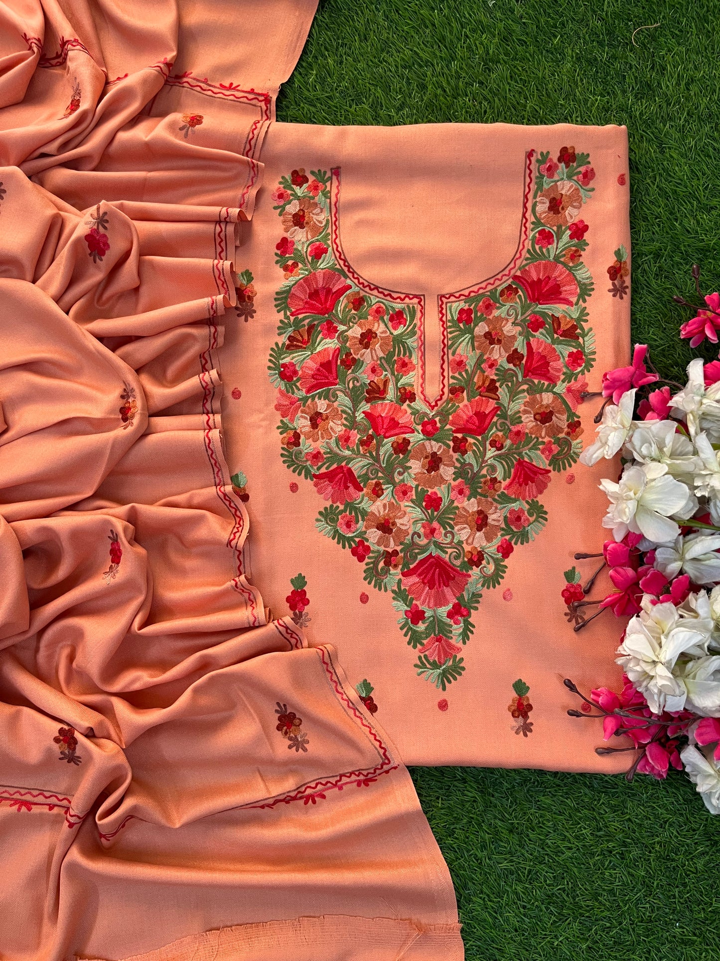 Rose Pink Woollen Aari Embroidered 3pc suit