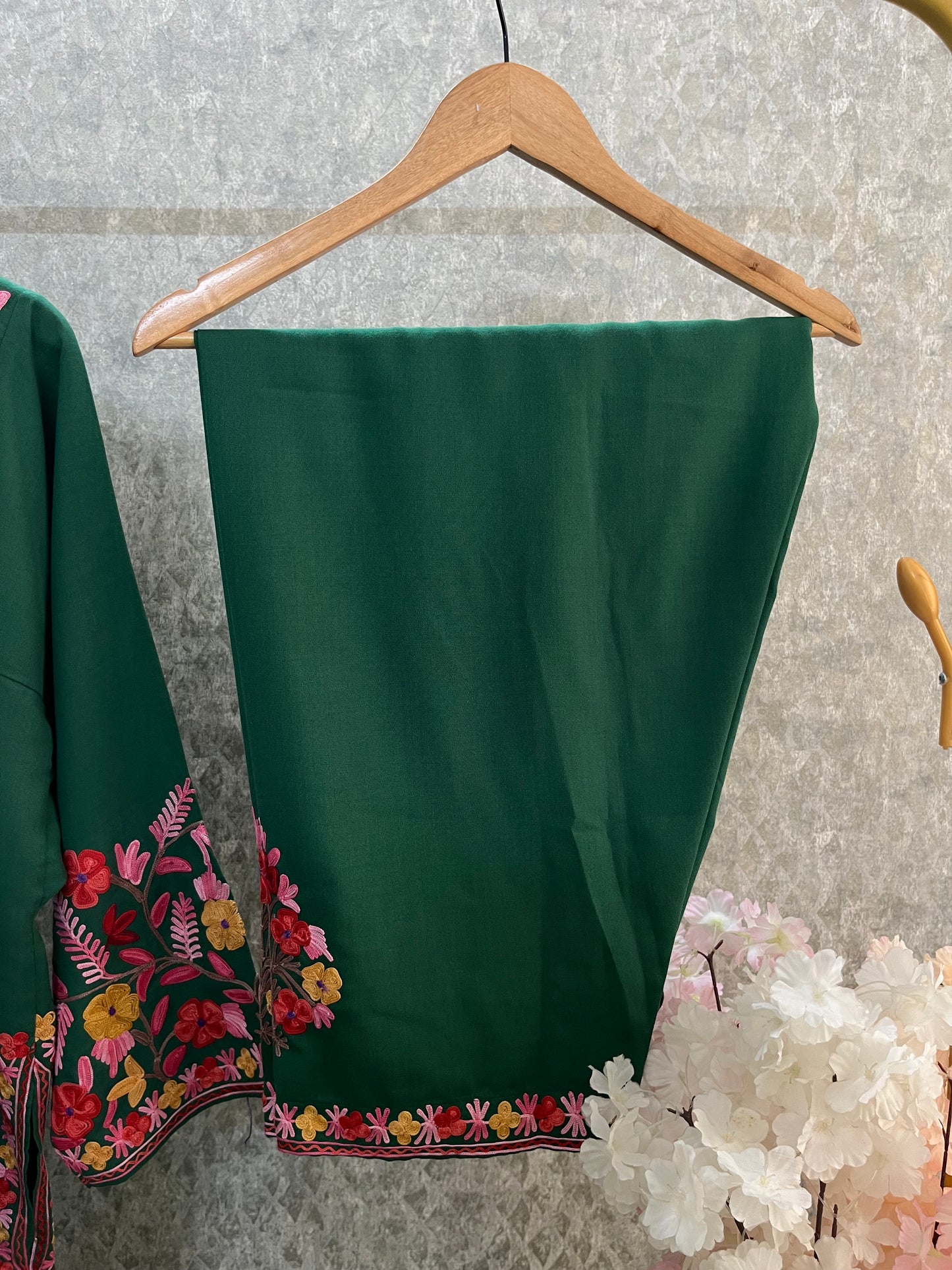 Bottle Green Cotton Front Jaal Pheran Set  Size(46)