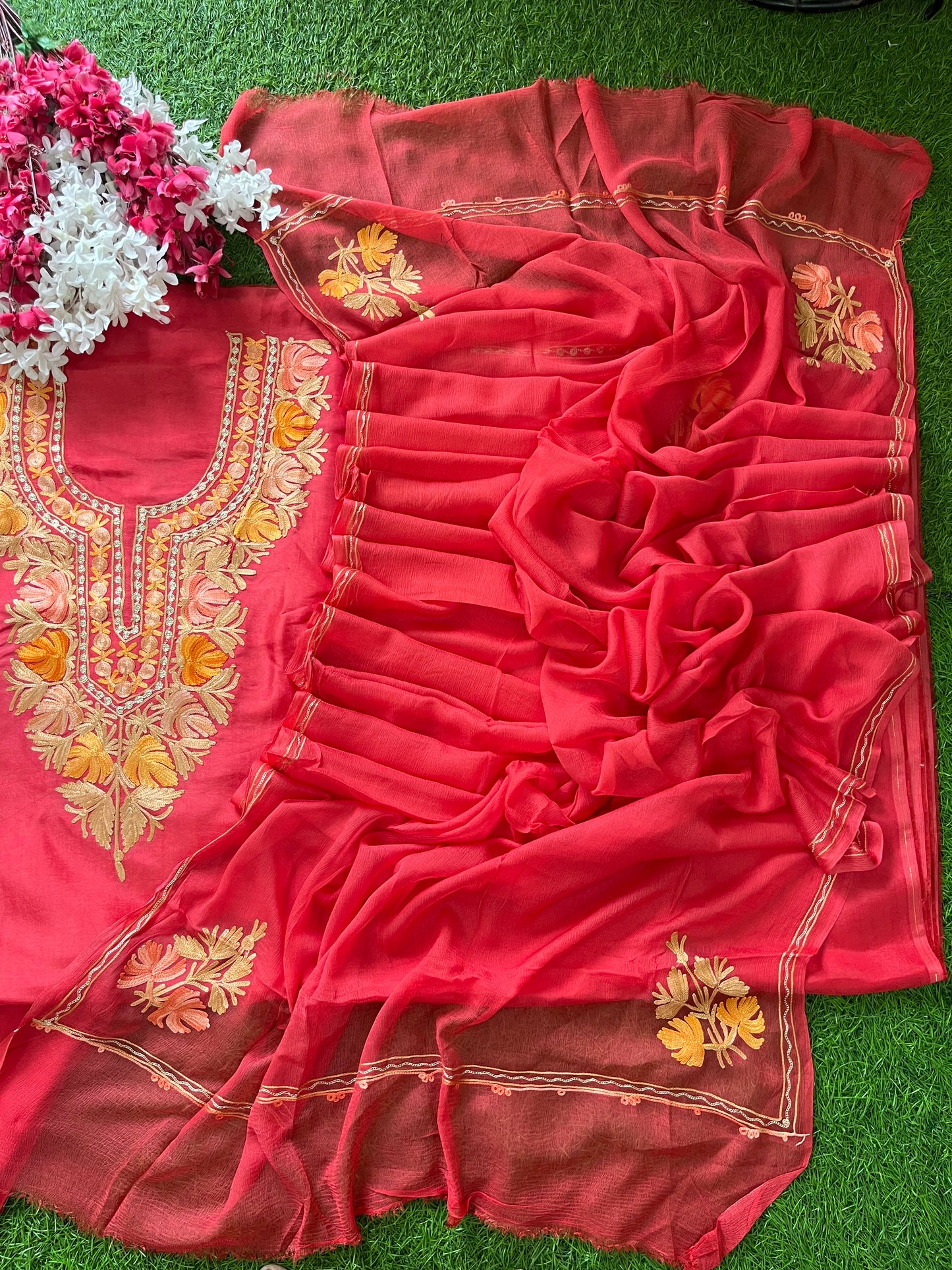 Blush Red Opada Silk Kashmiri Suit