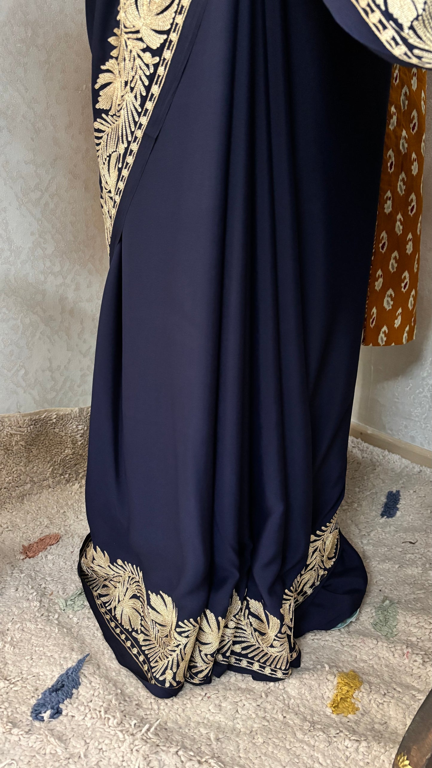 Navy Blue Crape Kashmiri Tilla Saree (Copy)