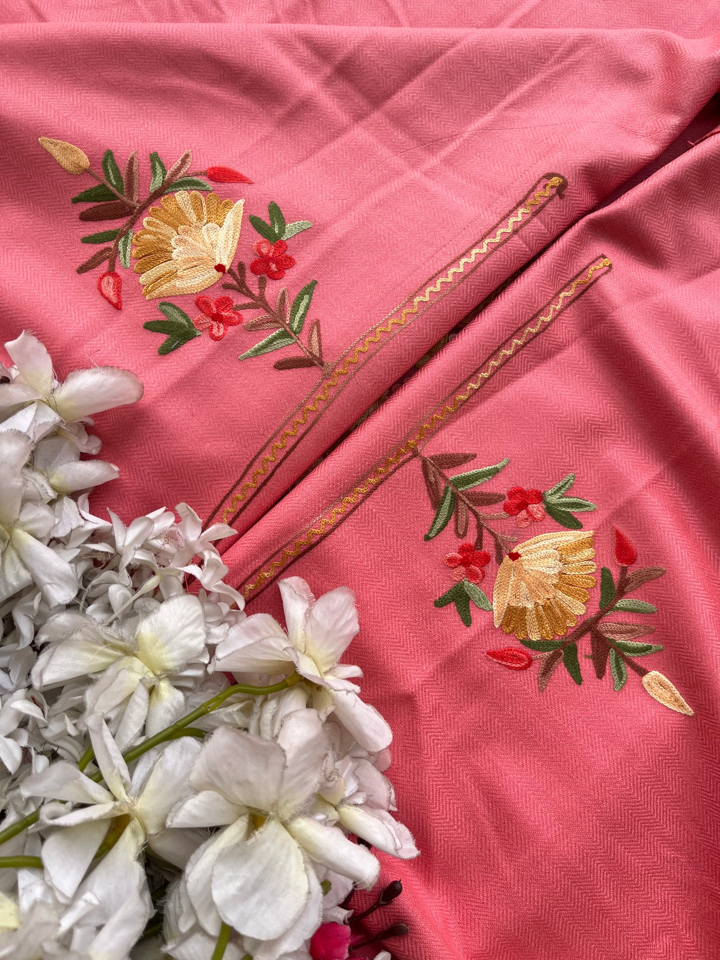 Pink Woollen Aari Embroidered 3pc suit