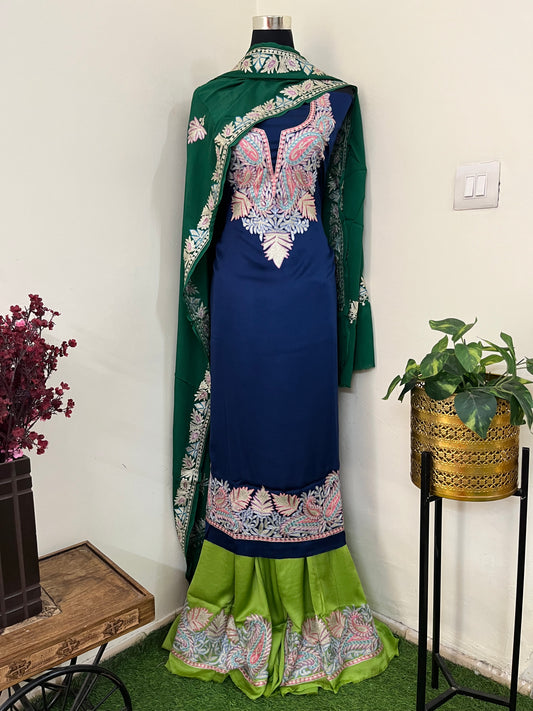 Kalaa’ Royal Blue 3D Crape Kashmiri Suit