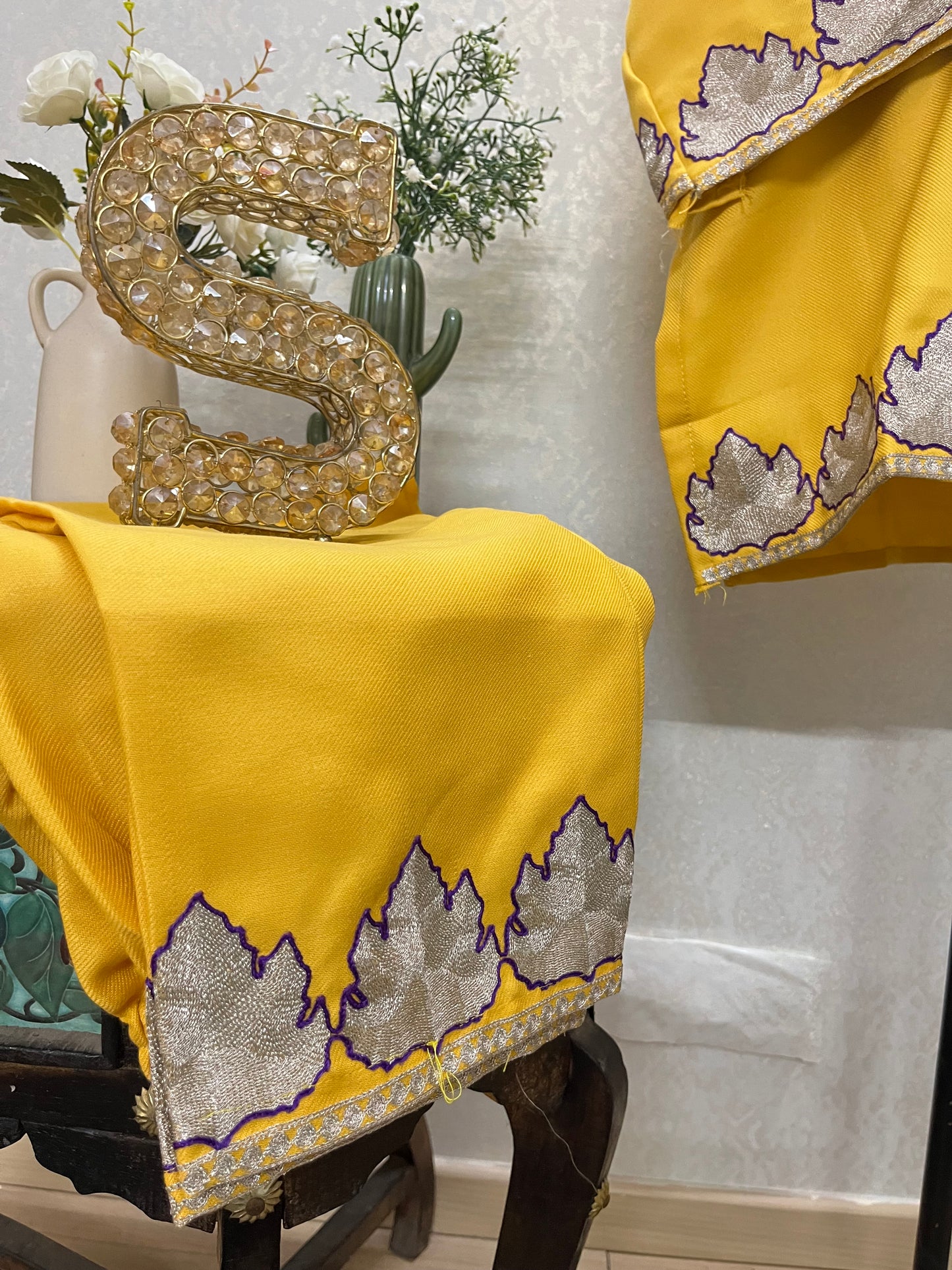 Yellow Woollen Kashmiri Co-Ord Set ( Size 44)