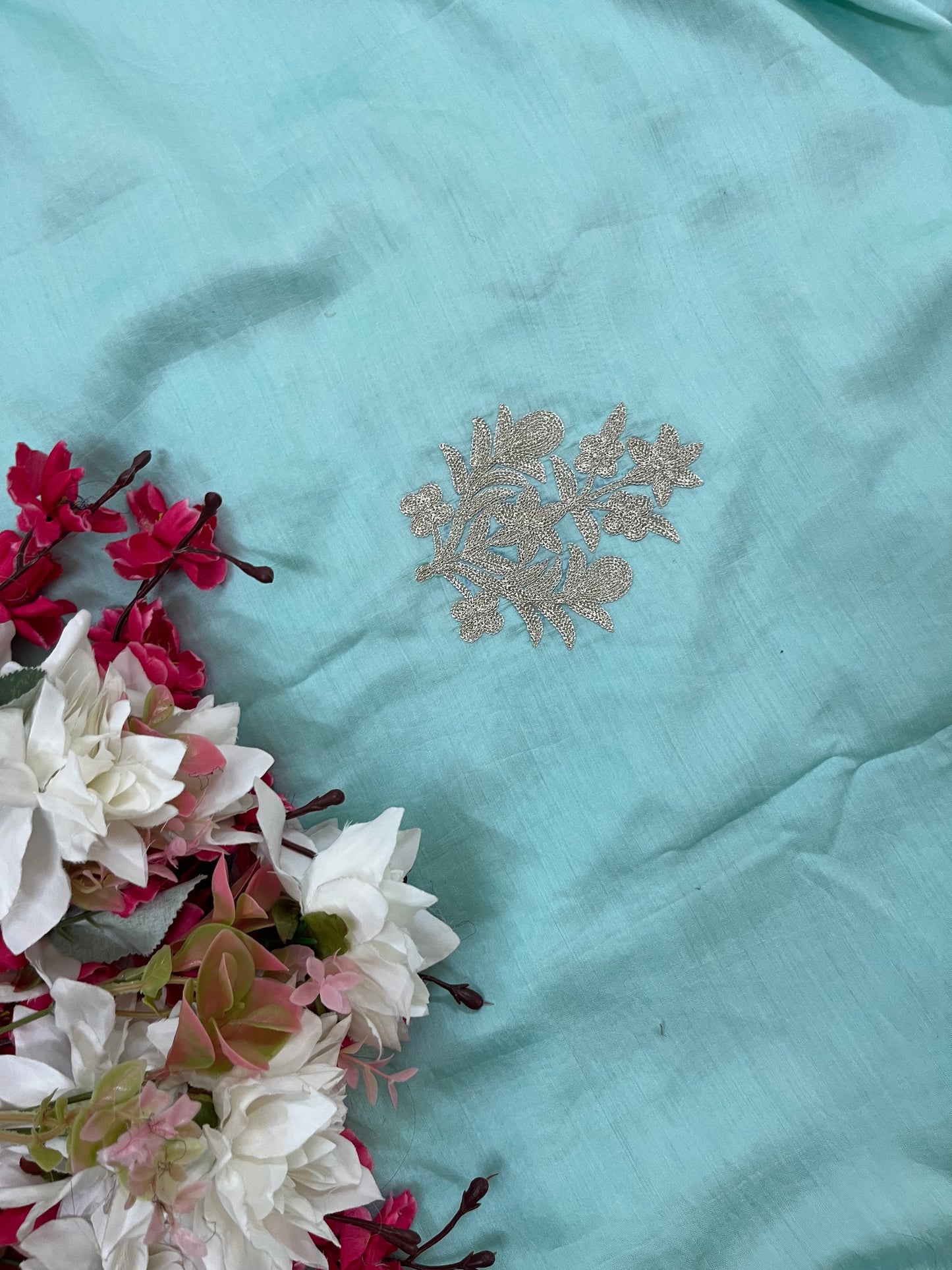 Sky Blue Chanderi Silk Kashmiri Suit