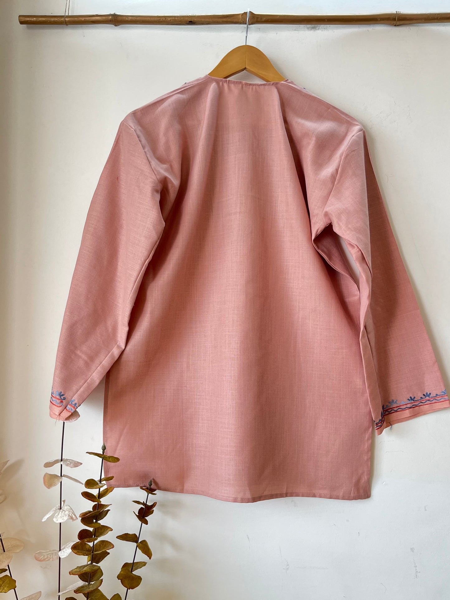 Soft Pink Cotton Aari Work Kurta