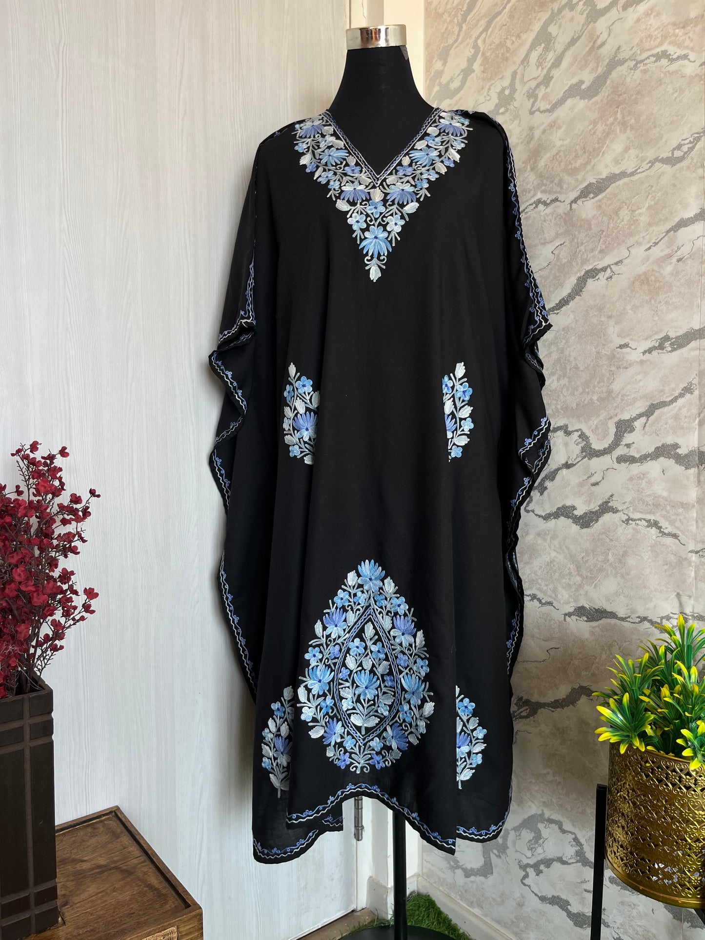 Black Cotton Aari embroidered Kaftan