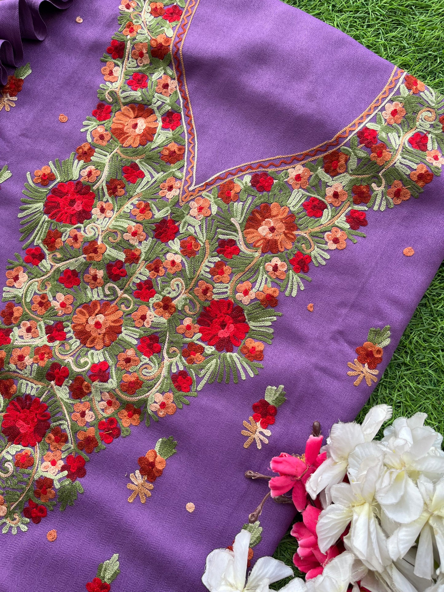 Lavender Woollen Aari Embroidered 3pc suit