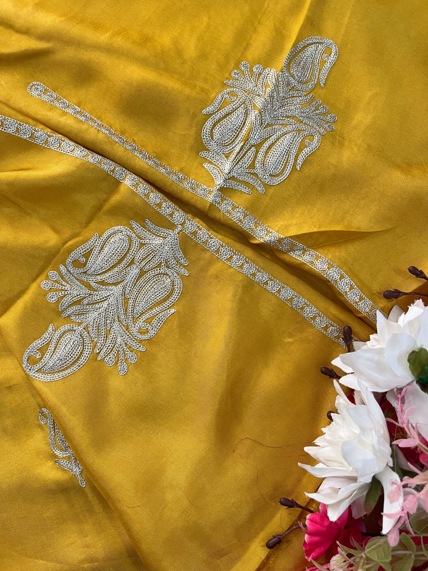 Golden Yellow Silk Tilla Kashmiri Suit