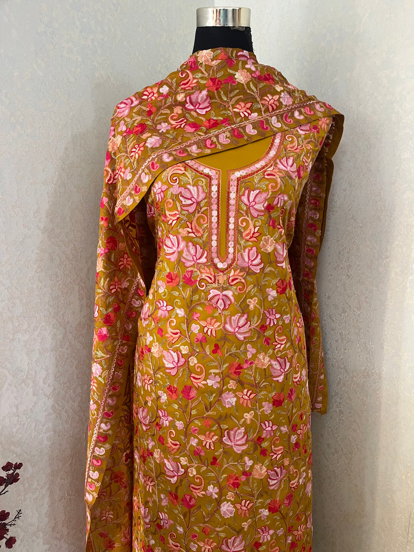 Golden Yellow Cotton Kashmiri Suit