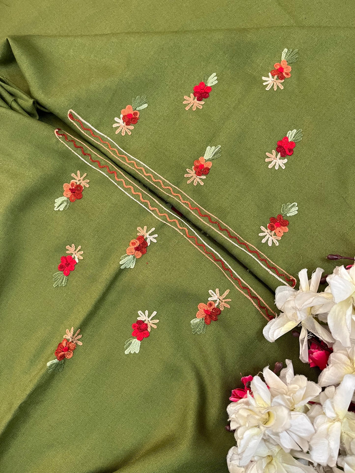 Heena Green Woollen Aari Embroidered 3pc suit