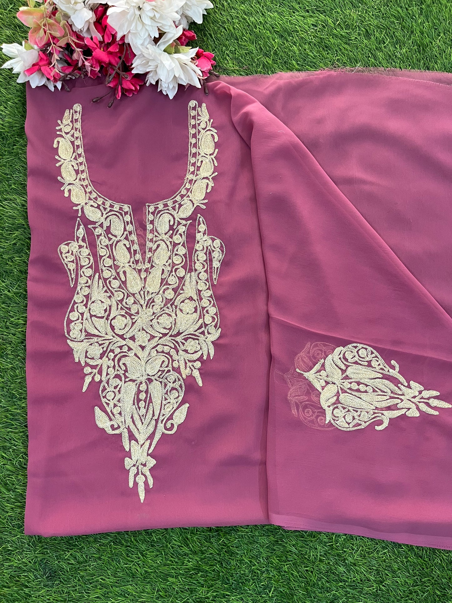 Mauve Georgette Kashmiri Kurta (Unstitched)