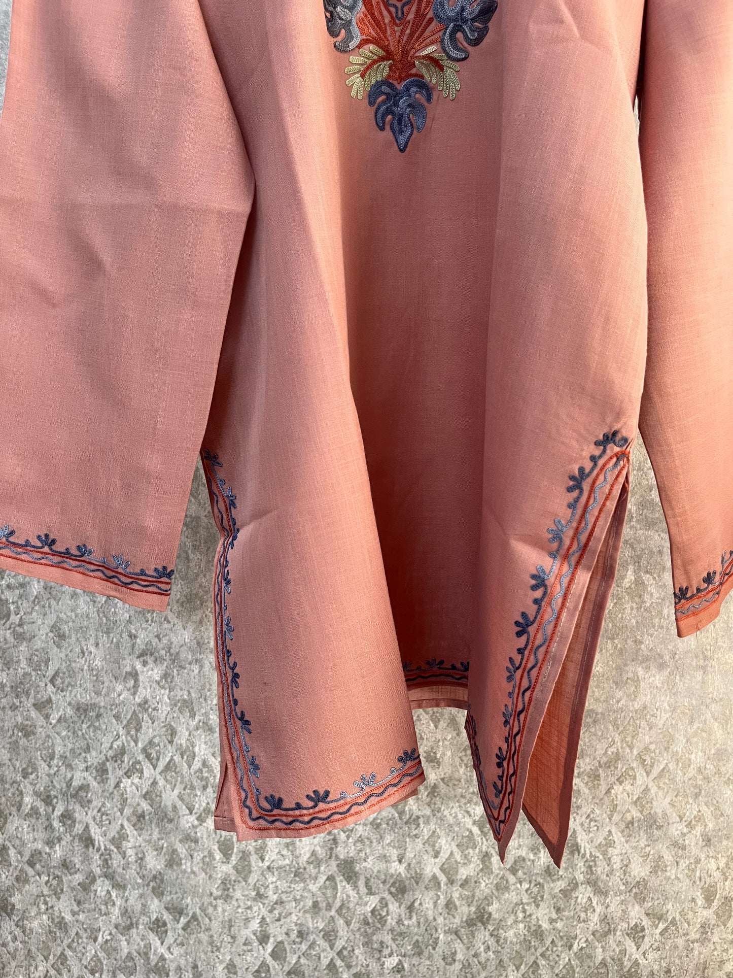 Soft Pink Cotton Aari Work Kurta