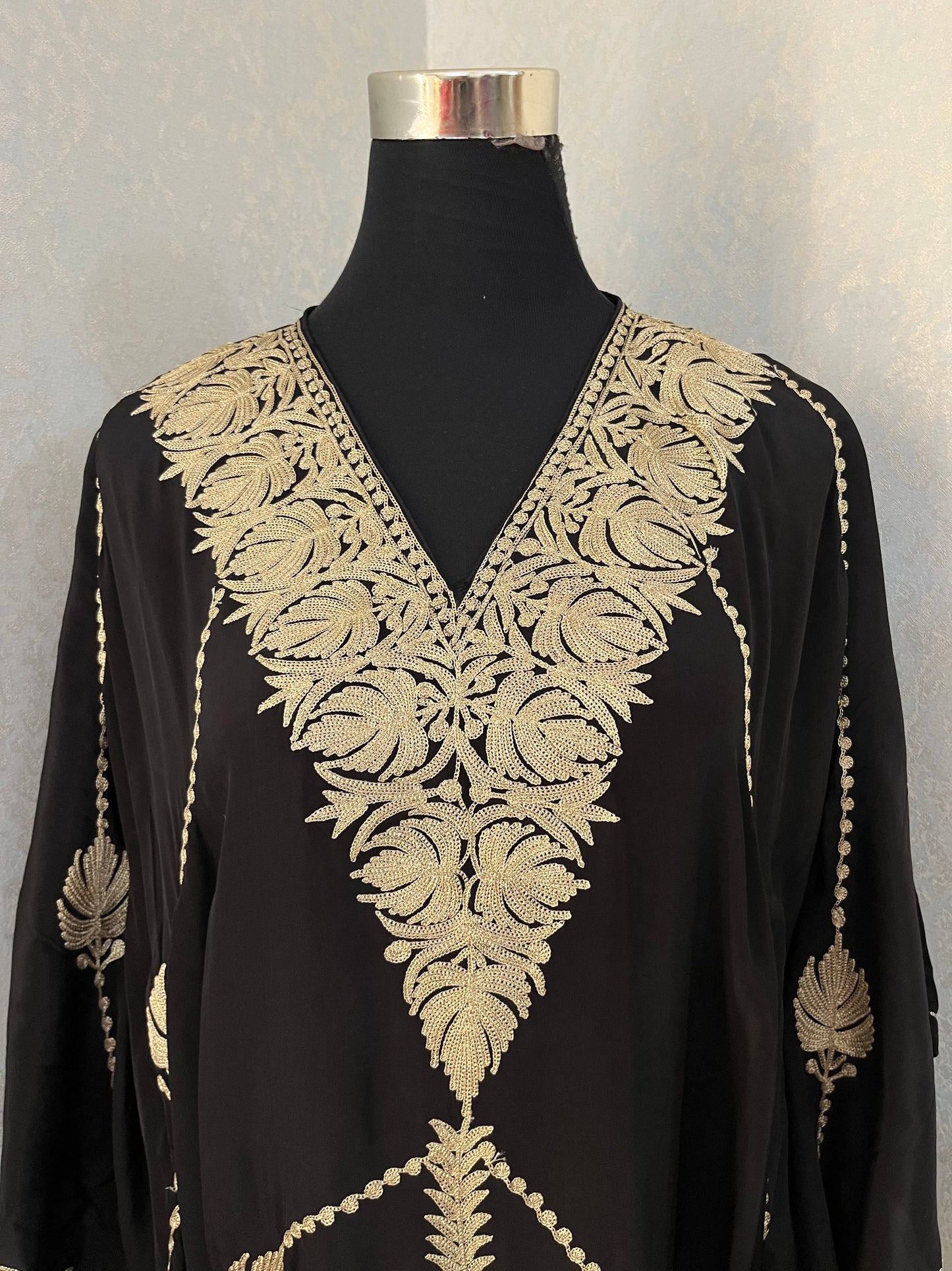 Black Pure Crape Kashmiri Kaftan