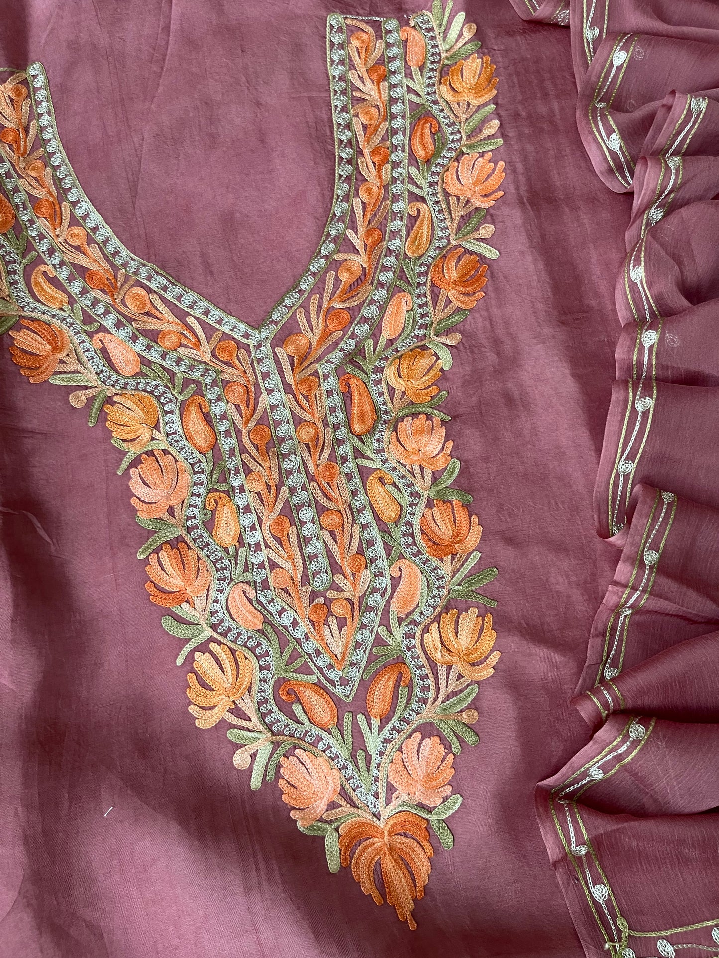Onion Pink Opada Silk Kashmiri Suit