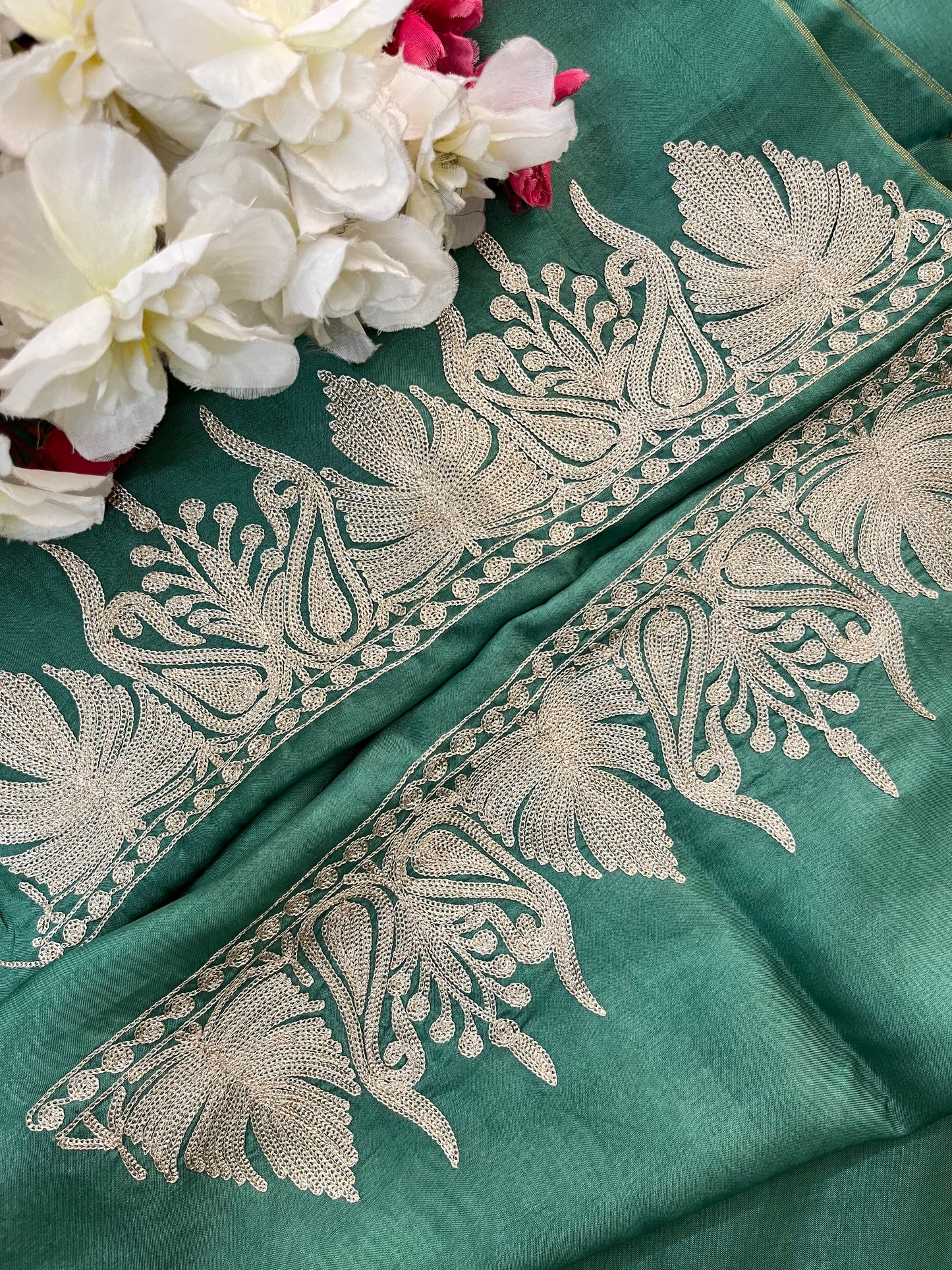 Sanam Pastel Green Silk Kashmiri Suit