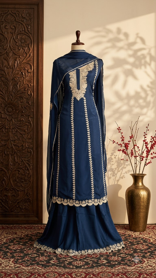 Sanam’ Royal Blue Silk Tilla Embroidered Suit material