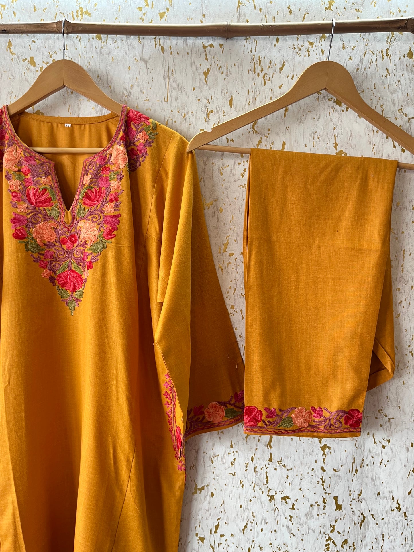 Mustard Yellow Cotton Pheran Set (Free Size)