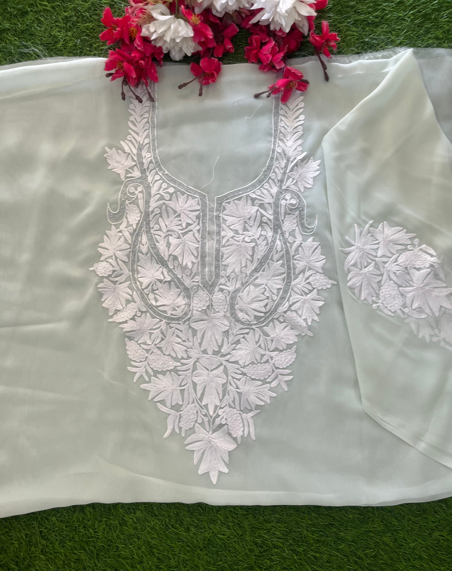 Mint Green Georgette Kashmiri Kurta Material