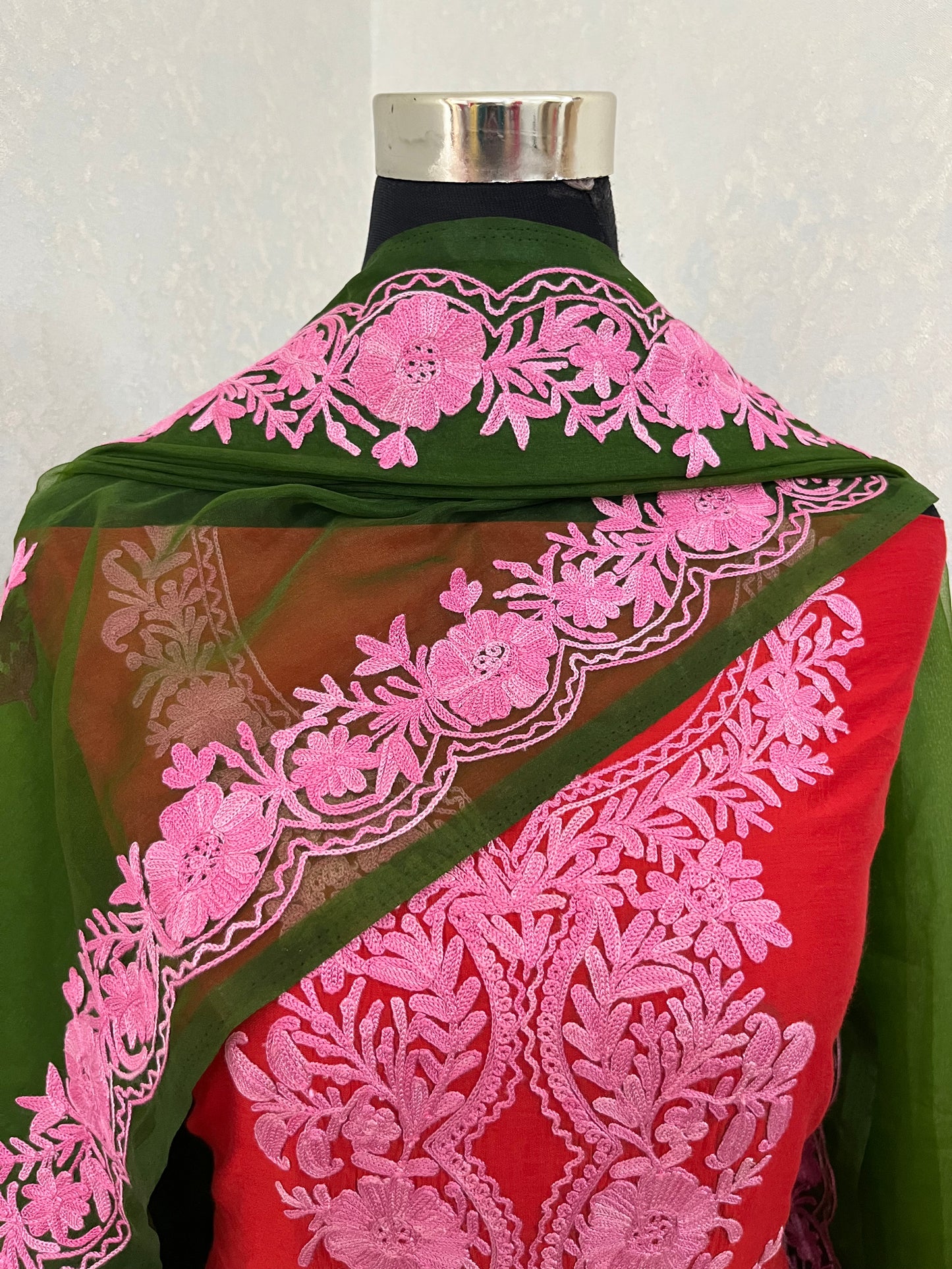 Red Chanderi Silk Kashmiri Suit